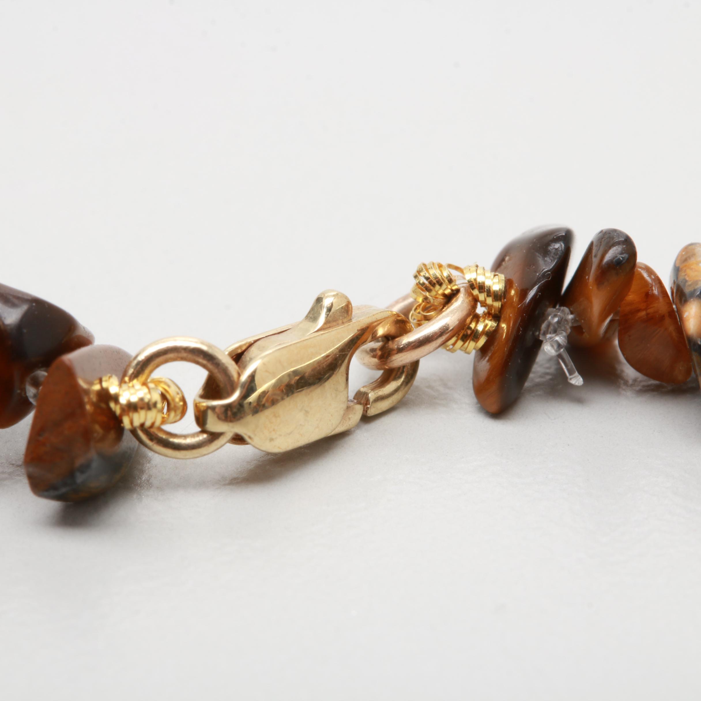 10K Yellow Gold Tiger's Eye Necklace