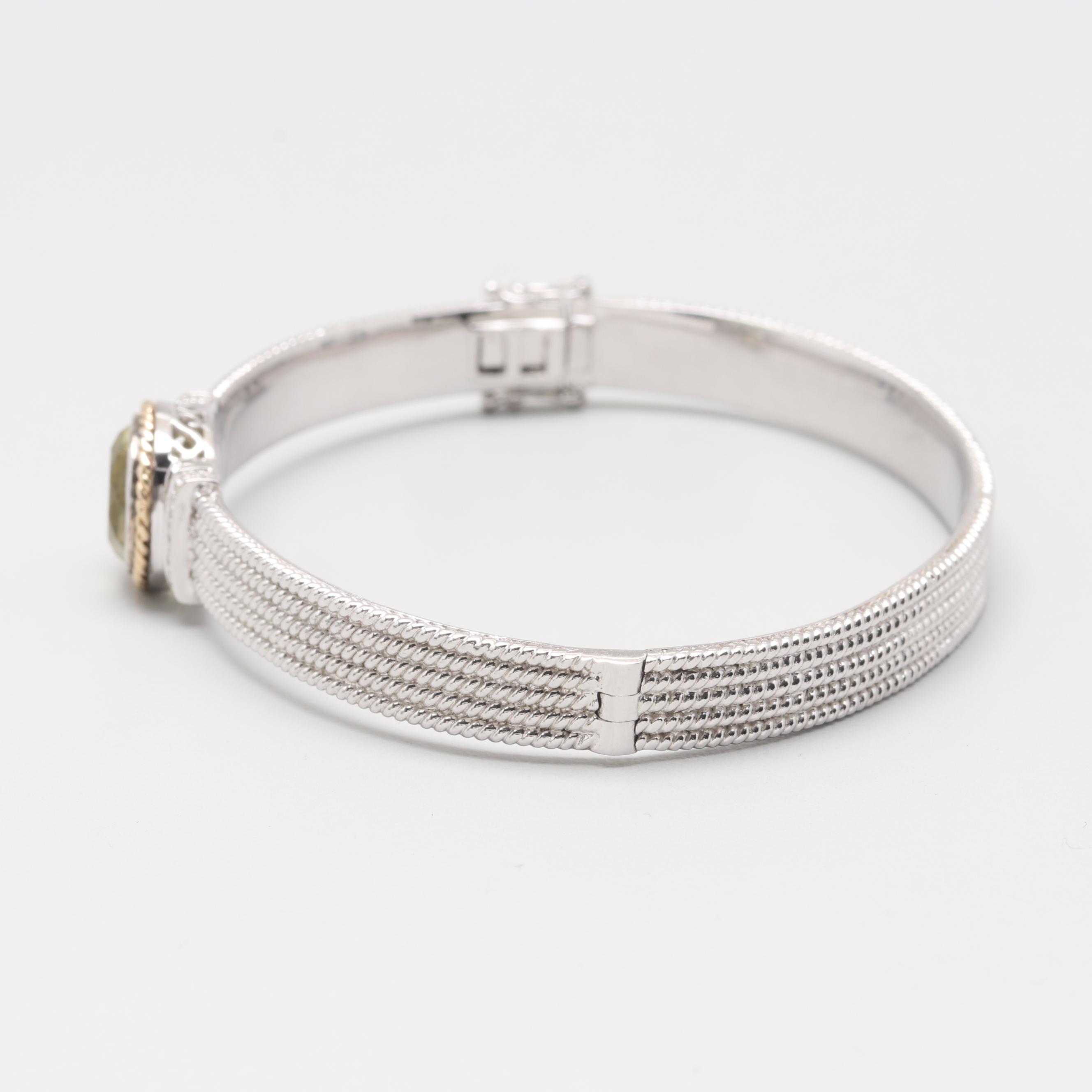 Sterling Silver Citrine and Diamond Bracelet with 14K Yellow Gold Accent