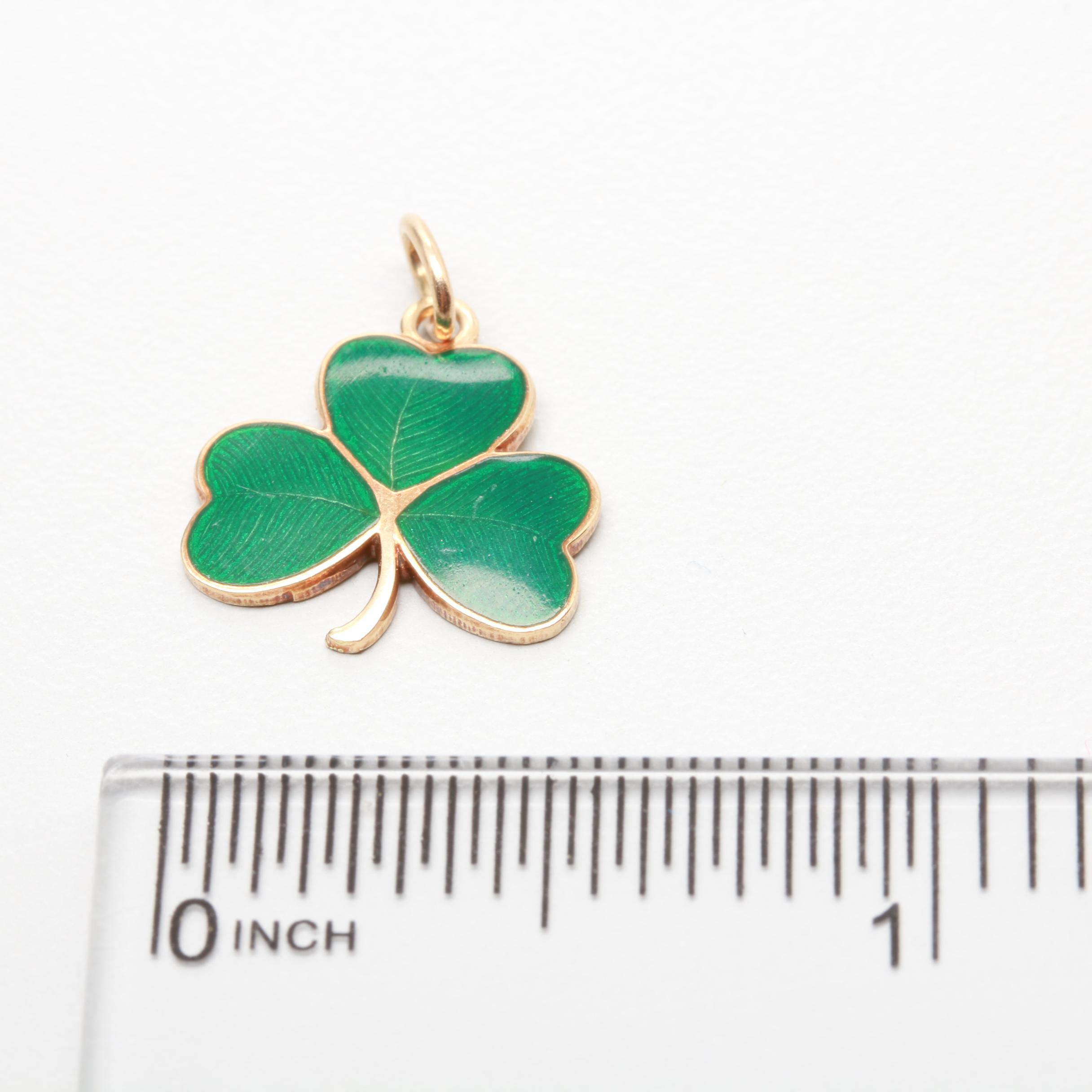 14K Yellow Gold Enameled Clover Pendant