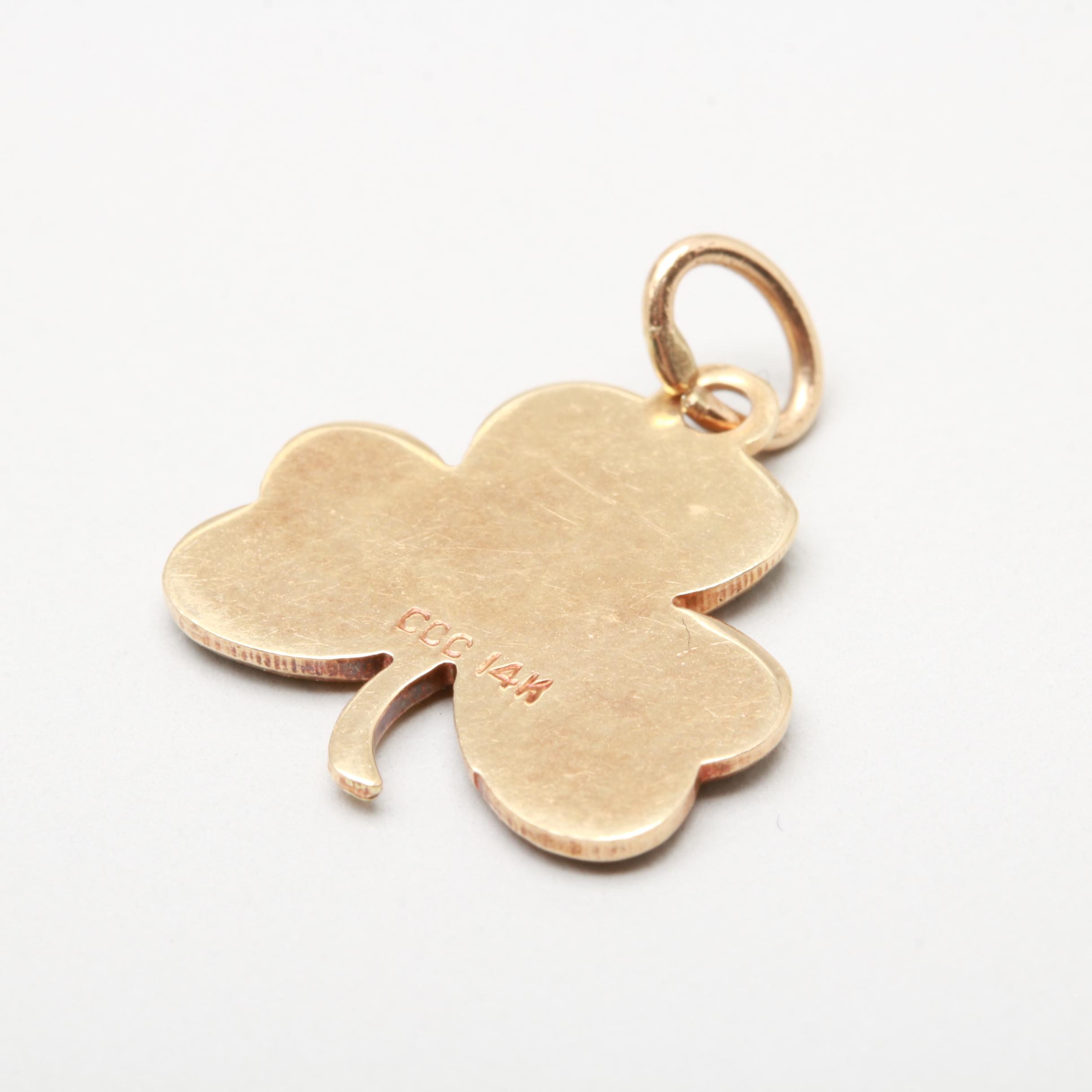 14K Yellow Gold Enameled Clover Pendant