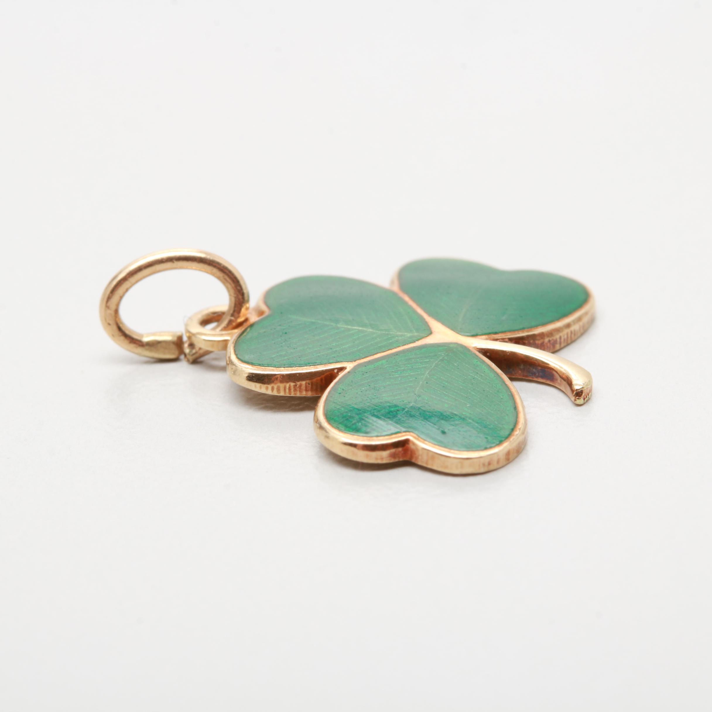 14K Yellow Gold Enameled Clover Pendant