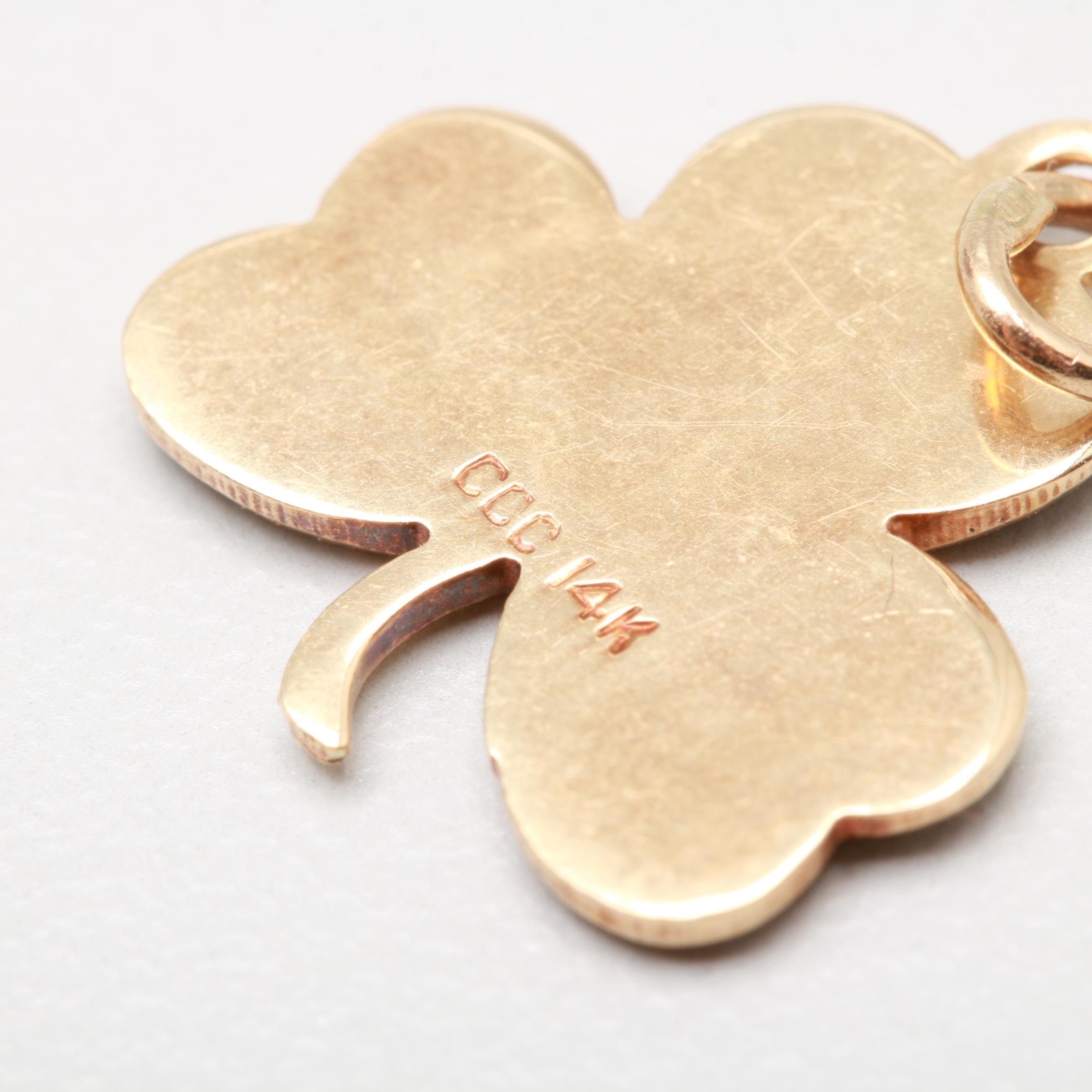 14K Yellow Gold Enameled Clover Pendant