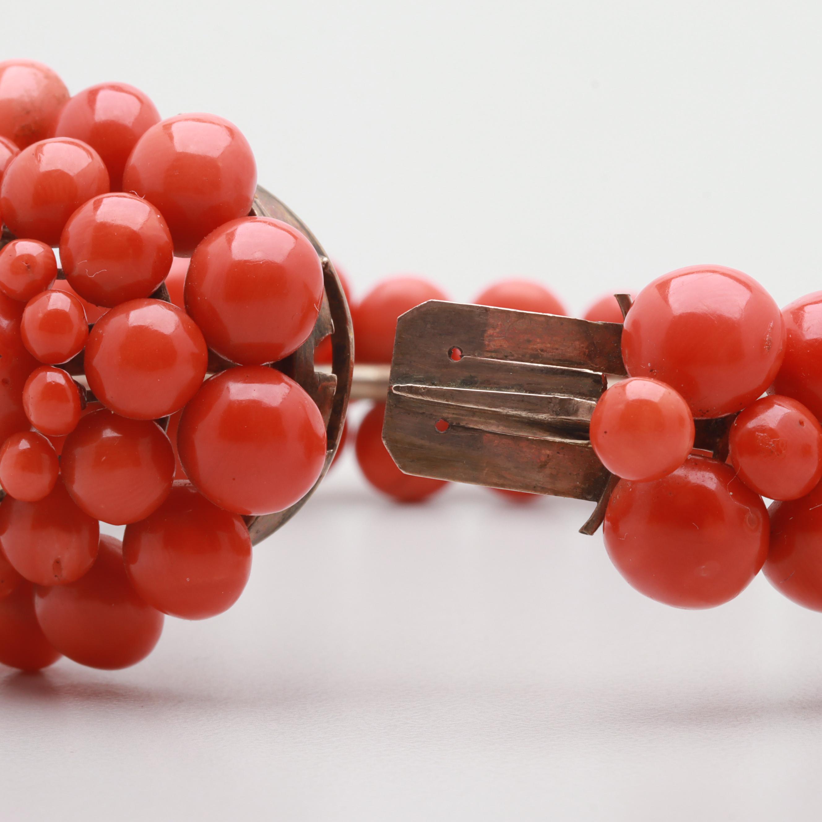 Victorian Coral Bracelet, Earring, and Brooch Set with Case