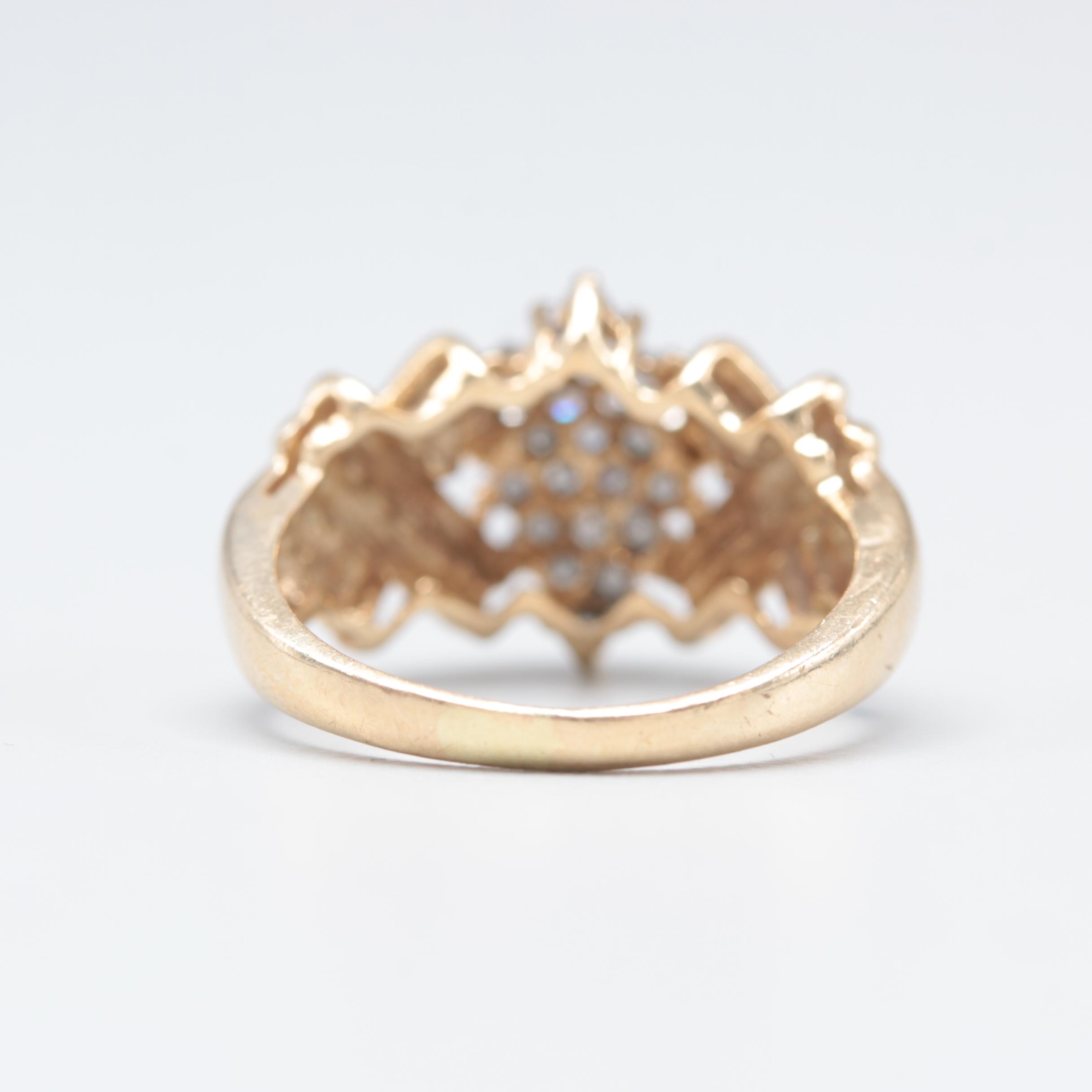10K Yellow Gold Diamond Cluster Stepped Ring