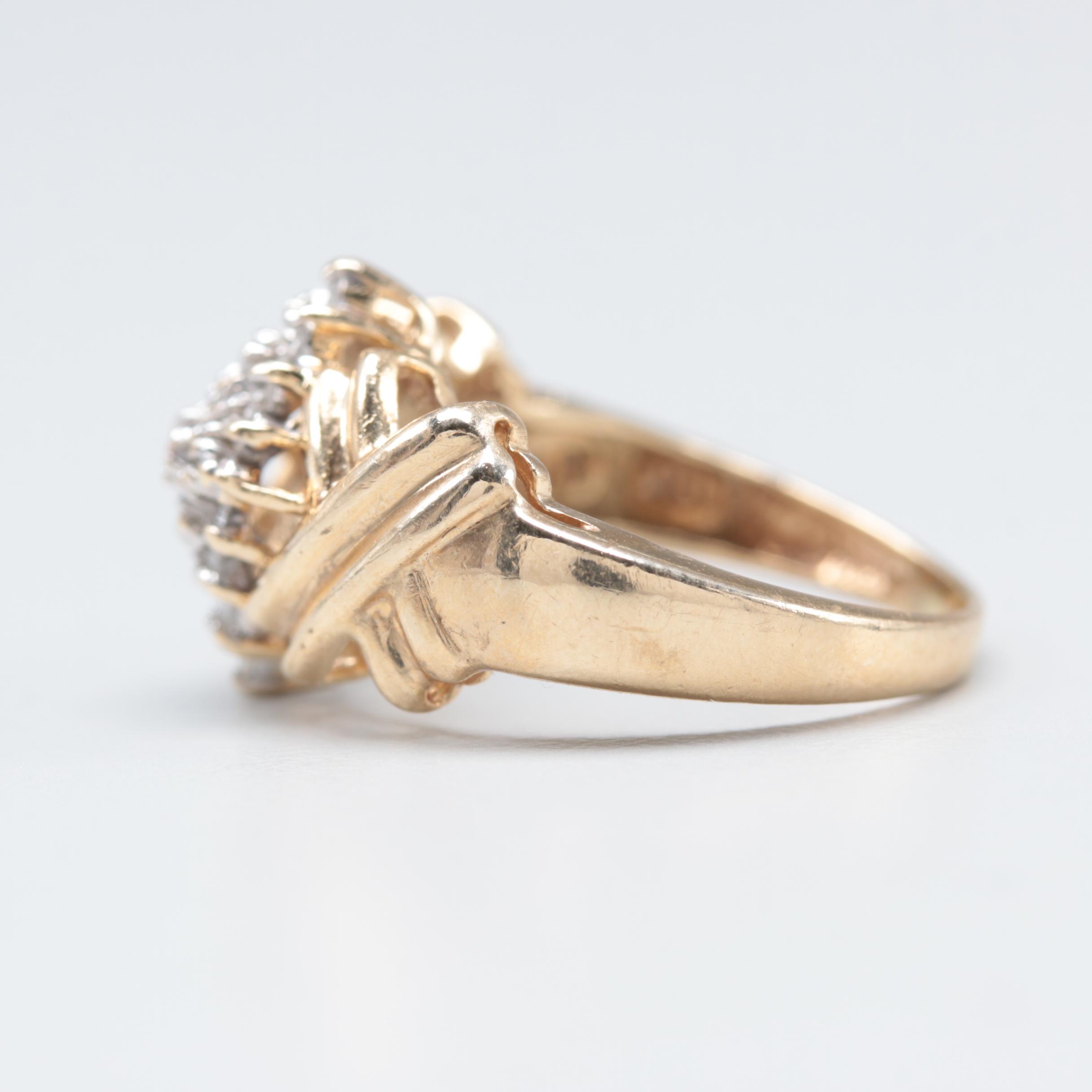 10K Yellow Gold Diamond Cluster Stepped Ring
