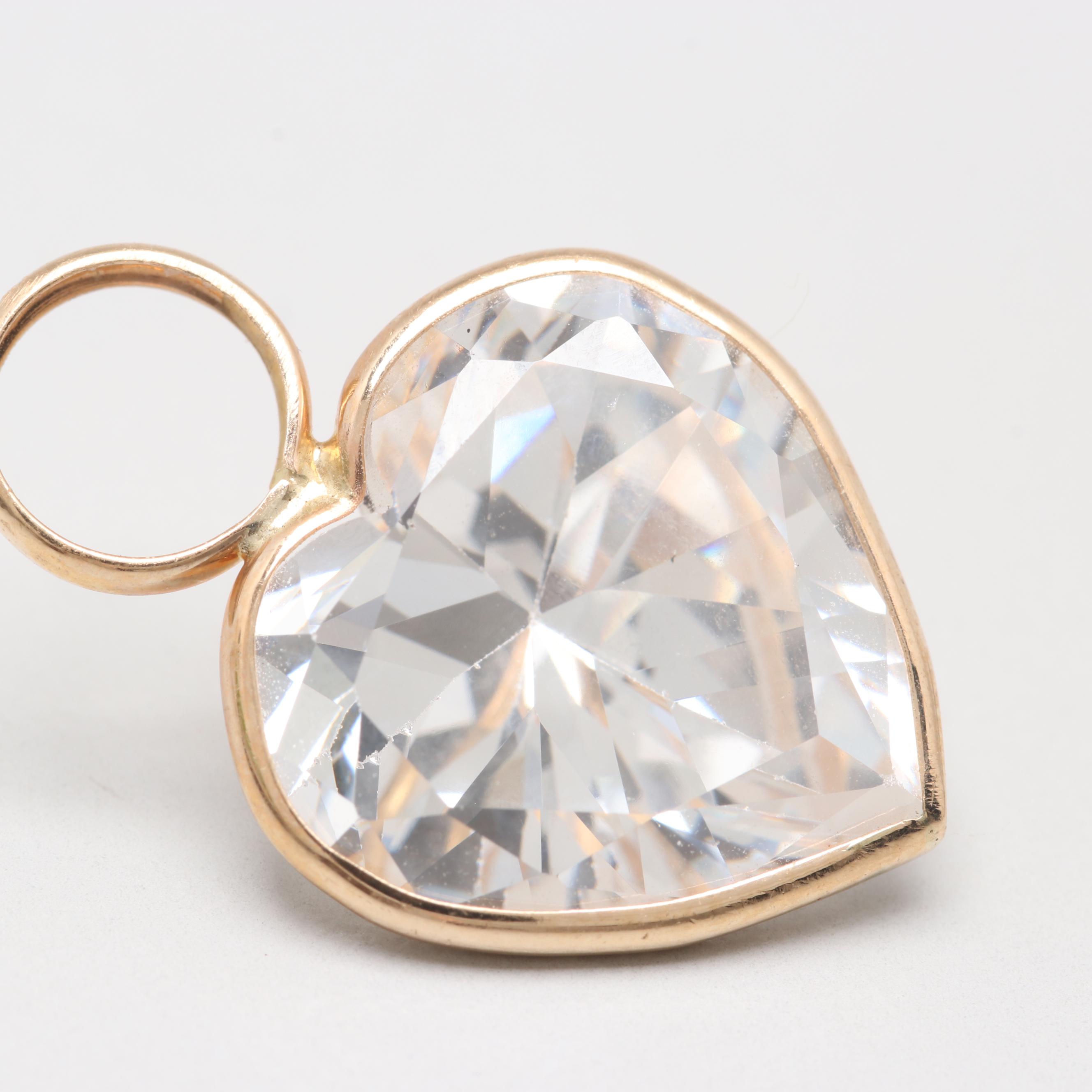 14K Yellow Gold Cubic Zirconia Heart Pendant