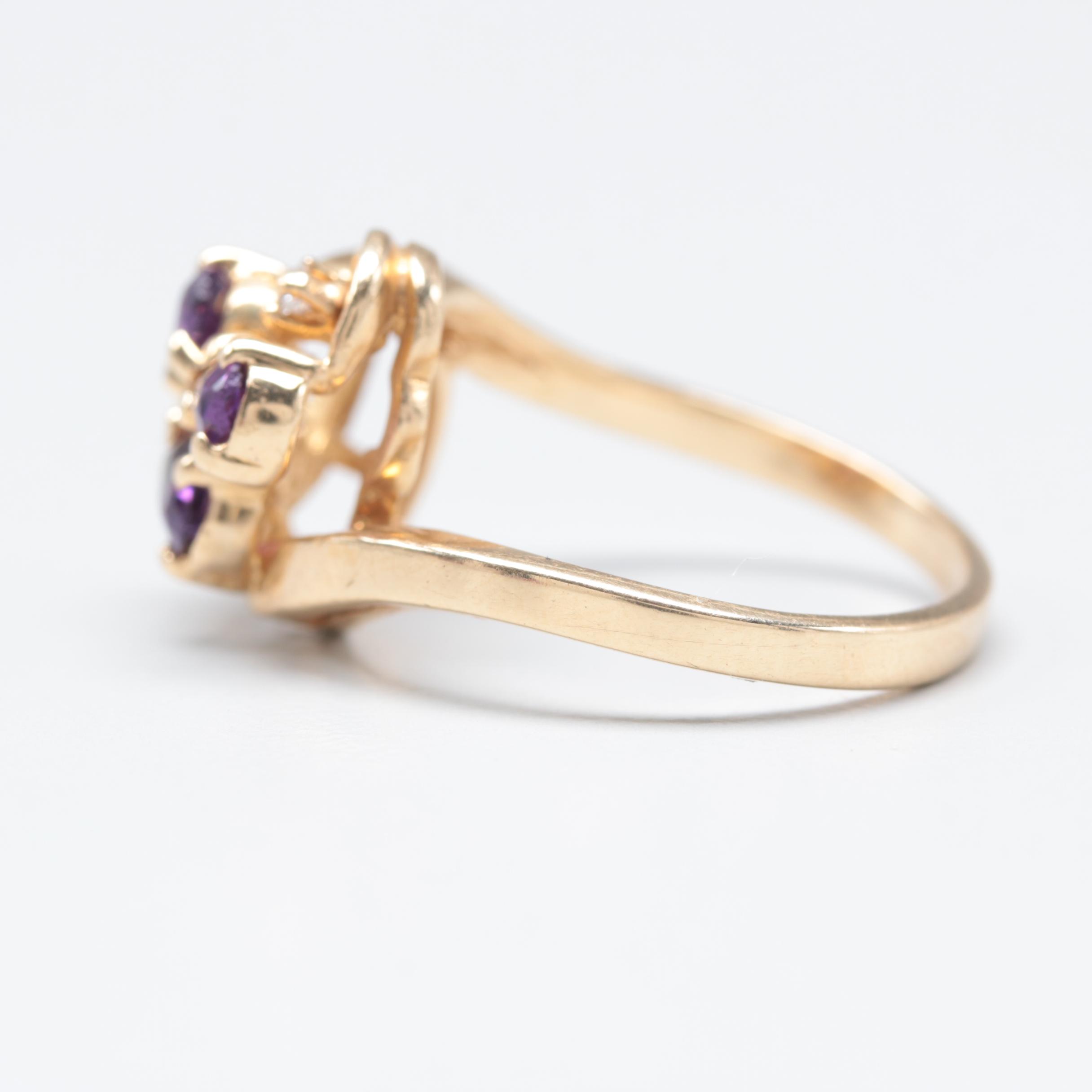 14K Yellow Gold Amethyst and Cubic Zirconia Bypass Ring