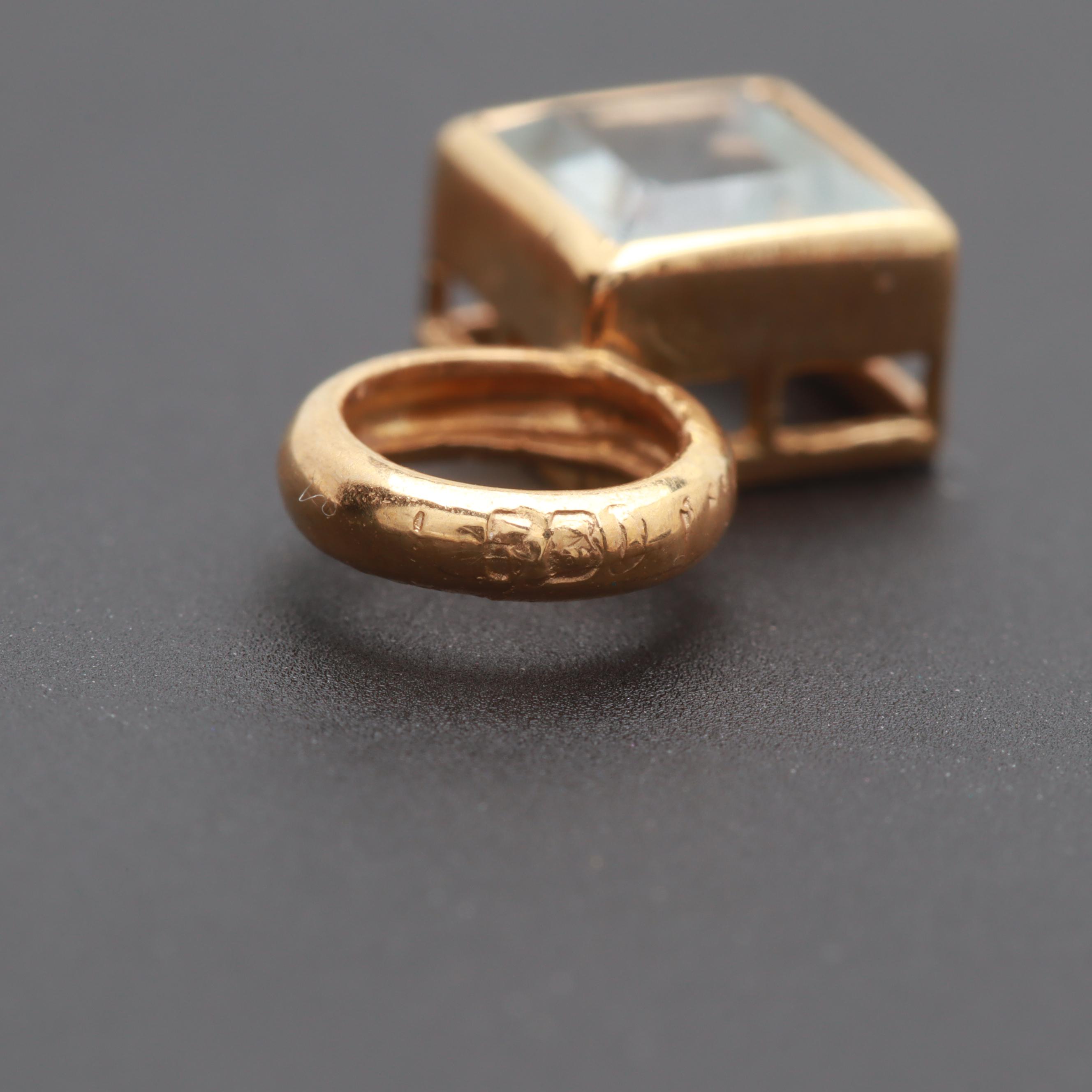 14K Yellow Gold Blue Topaz Pendant