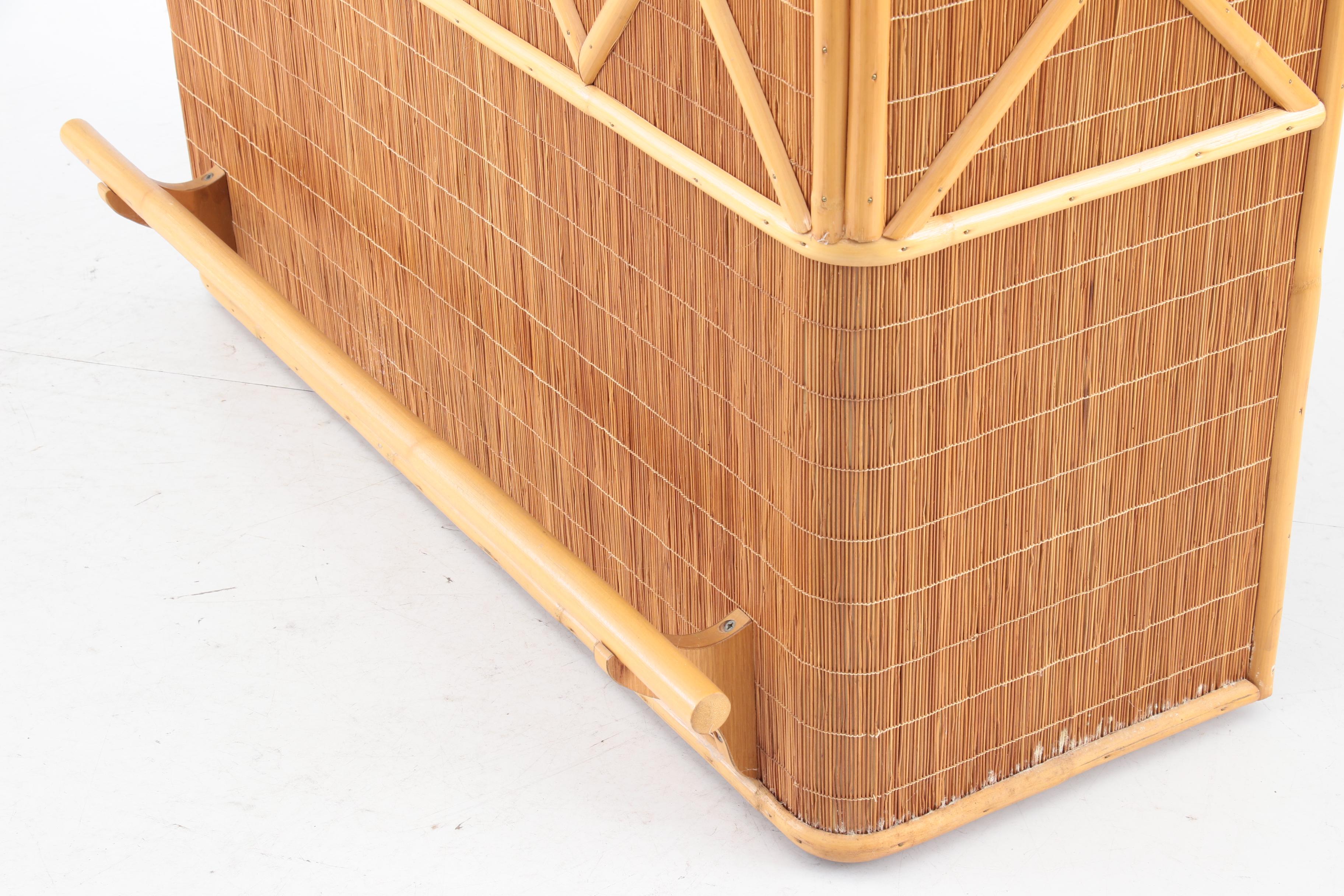 Contemporary Bamboo and Rattan Bar with Two Stools