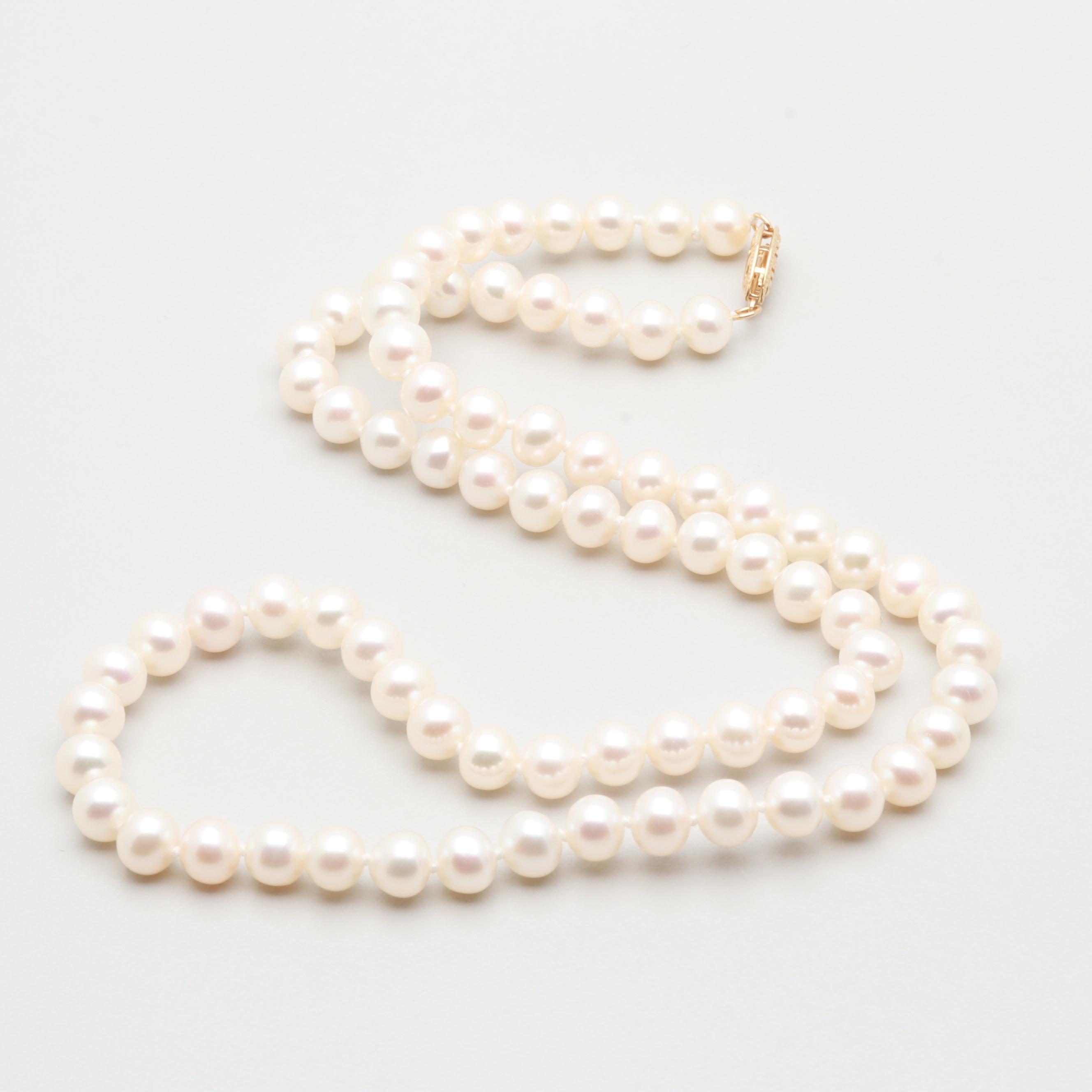 14K Yellow Gold Cultured Pearl Strand Necklace