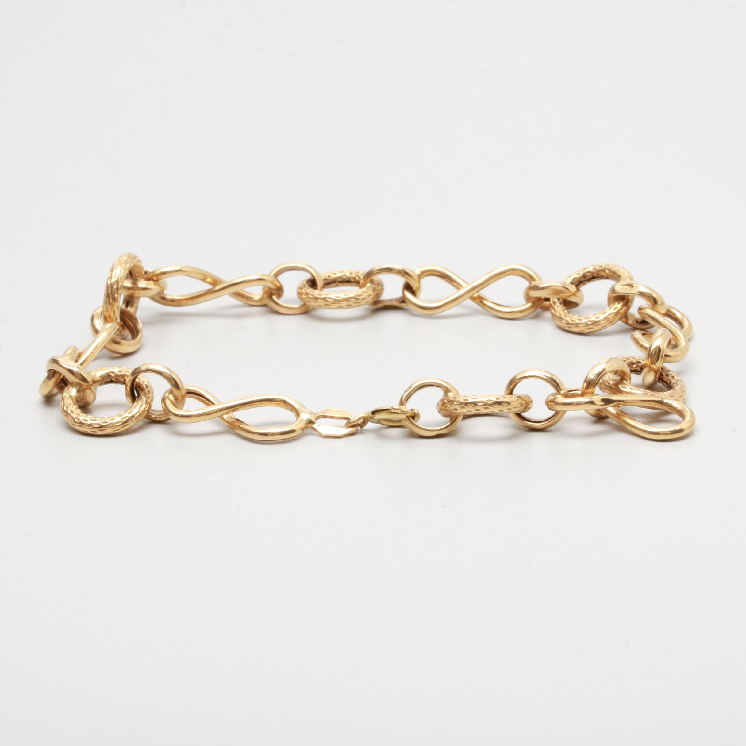 18K Yellow Gold Textured Linked Bracelet