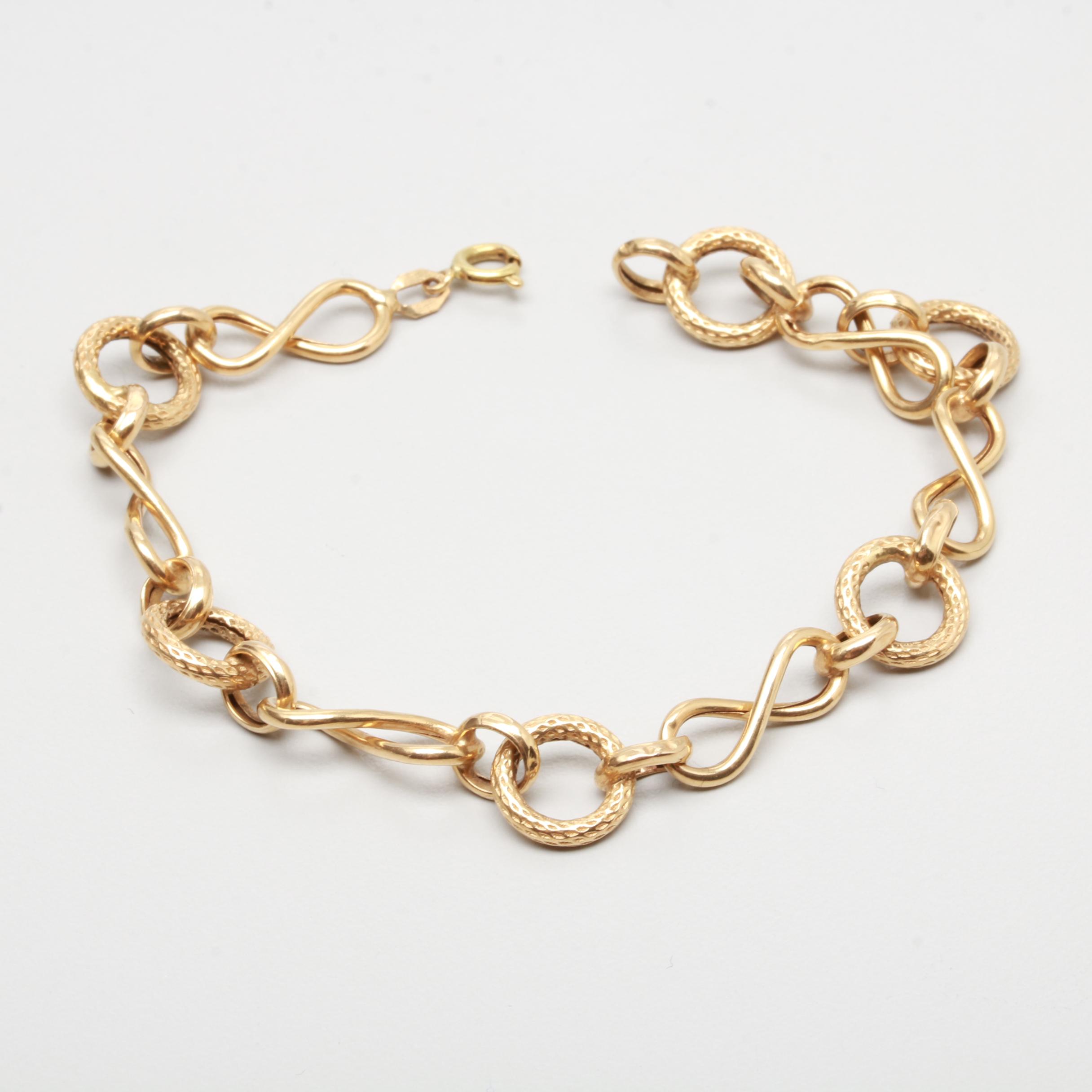 18K Yellow Gold Textured Linked Bracelet