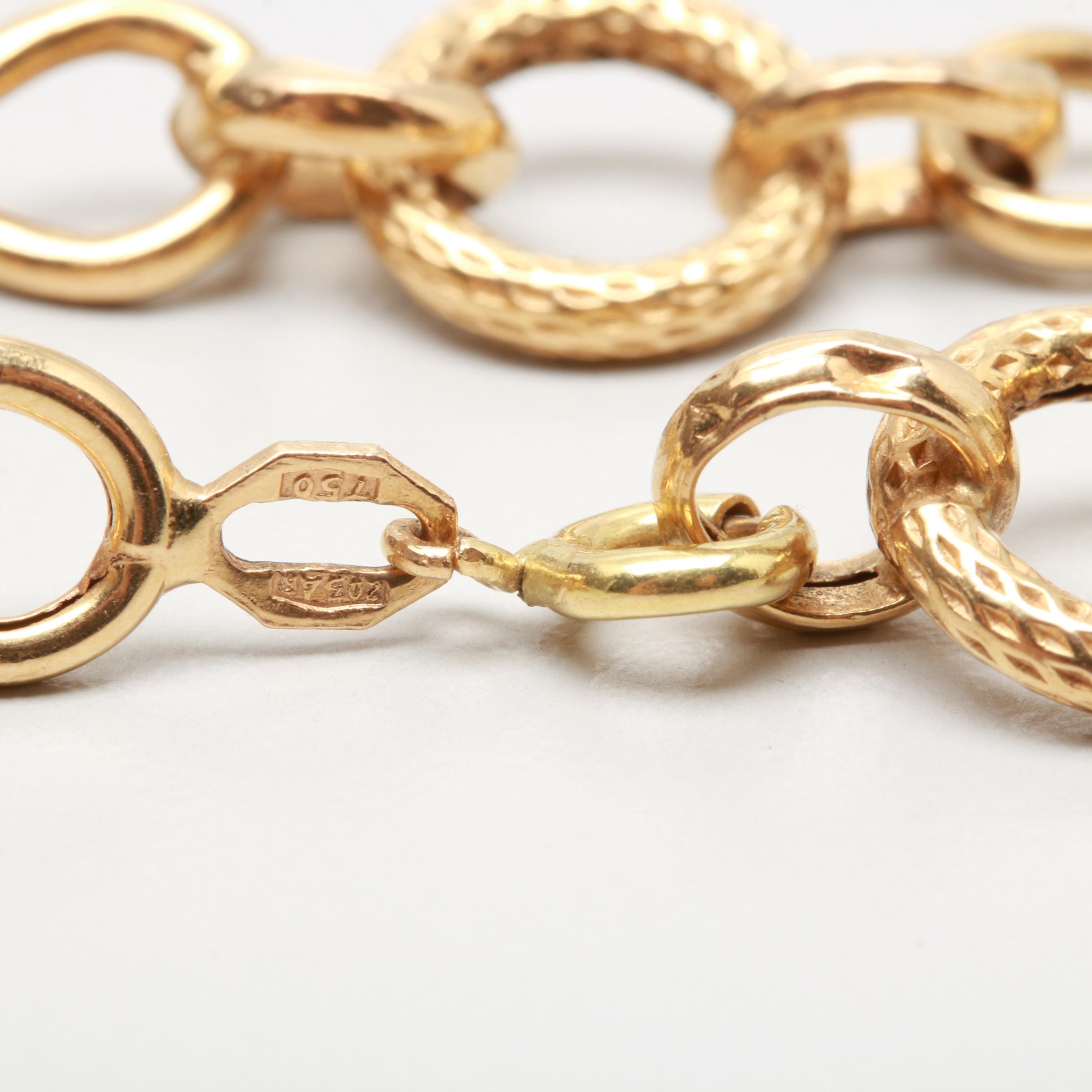 18K Yellow Gold Textured Linked Bracelet