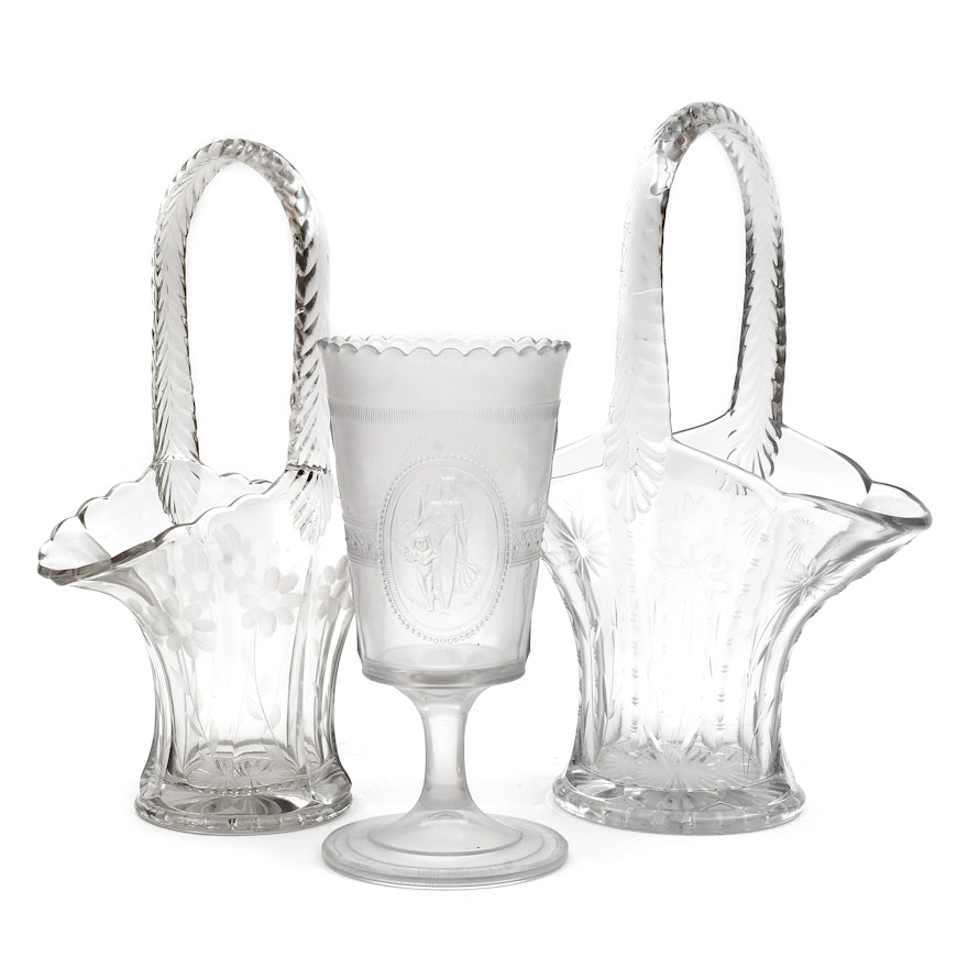 Richards & Hartley "Cupid and Venus" Celery Vase With Etched Glass Baskets