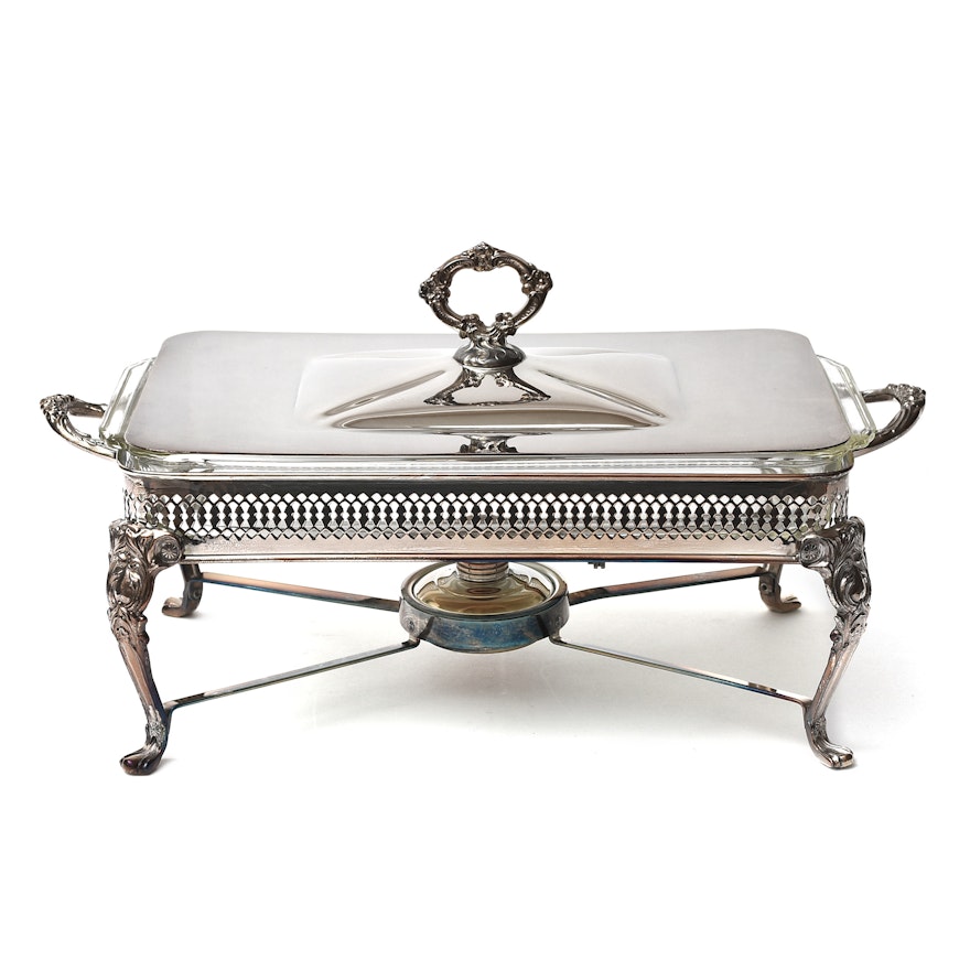 Silver Plate Warming Chafing Dish with Burner