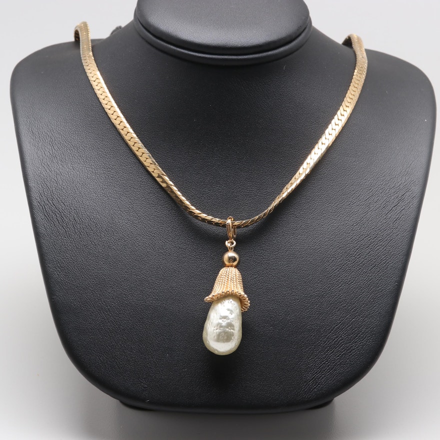 14K Gold Filled Imitation Pearl Drop Pendant Necklace