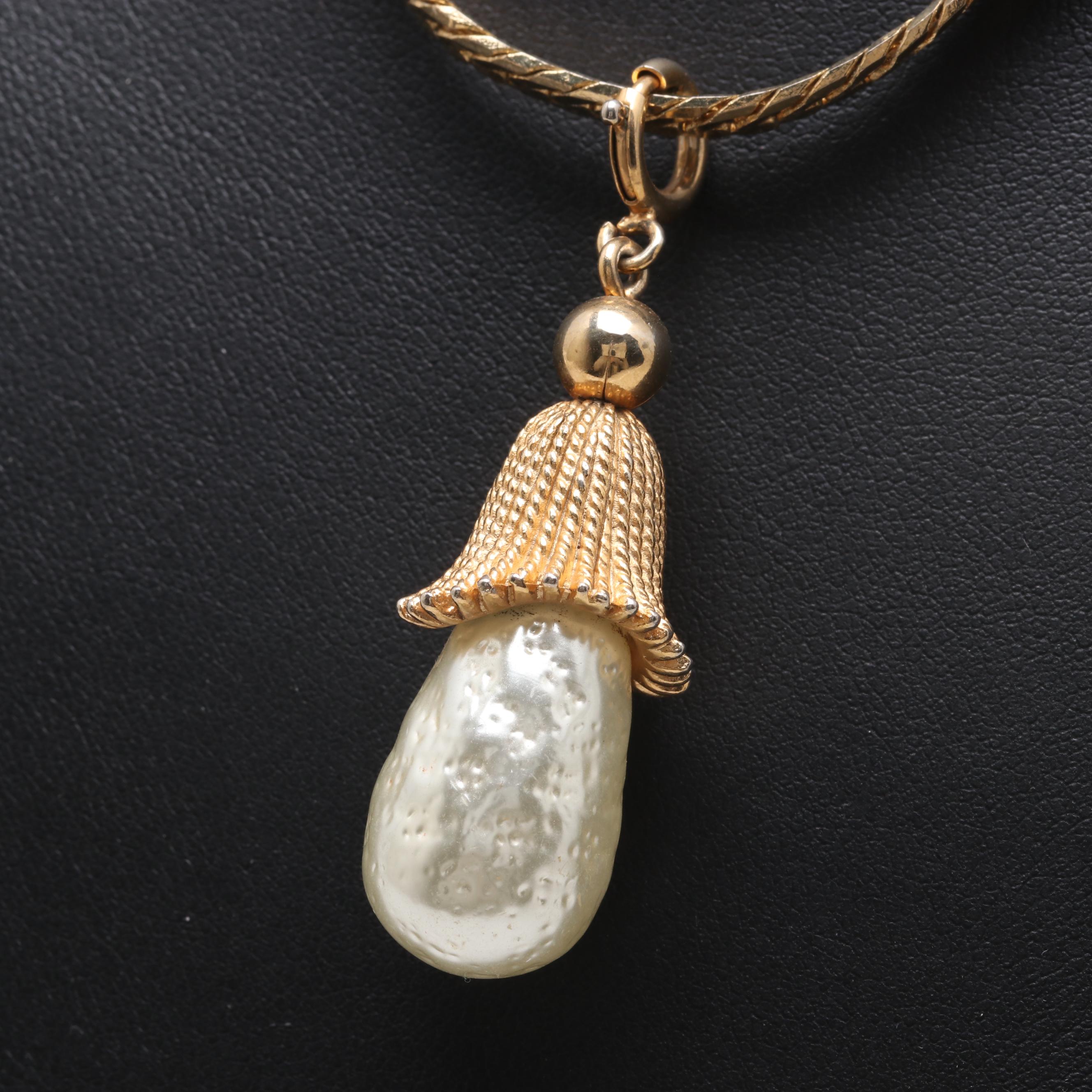 14K Gold Filled Imitation Pearl Drop Pendant Necklace