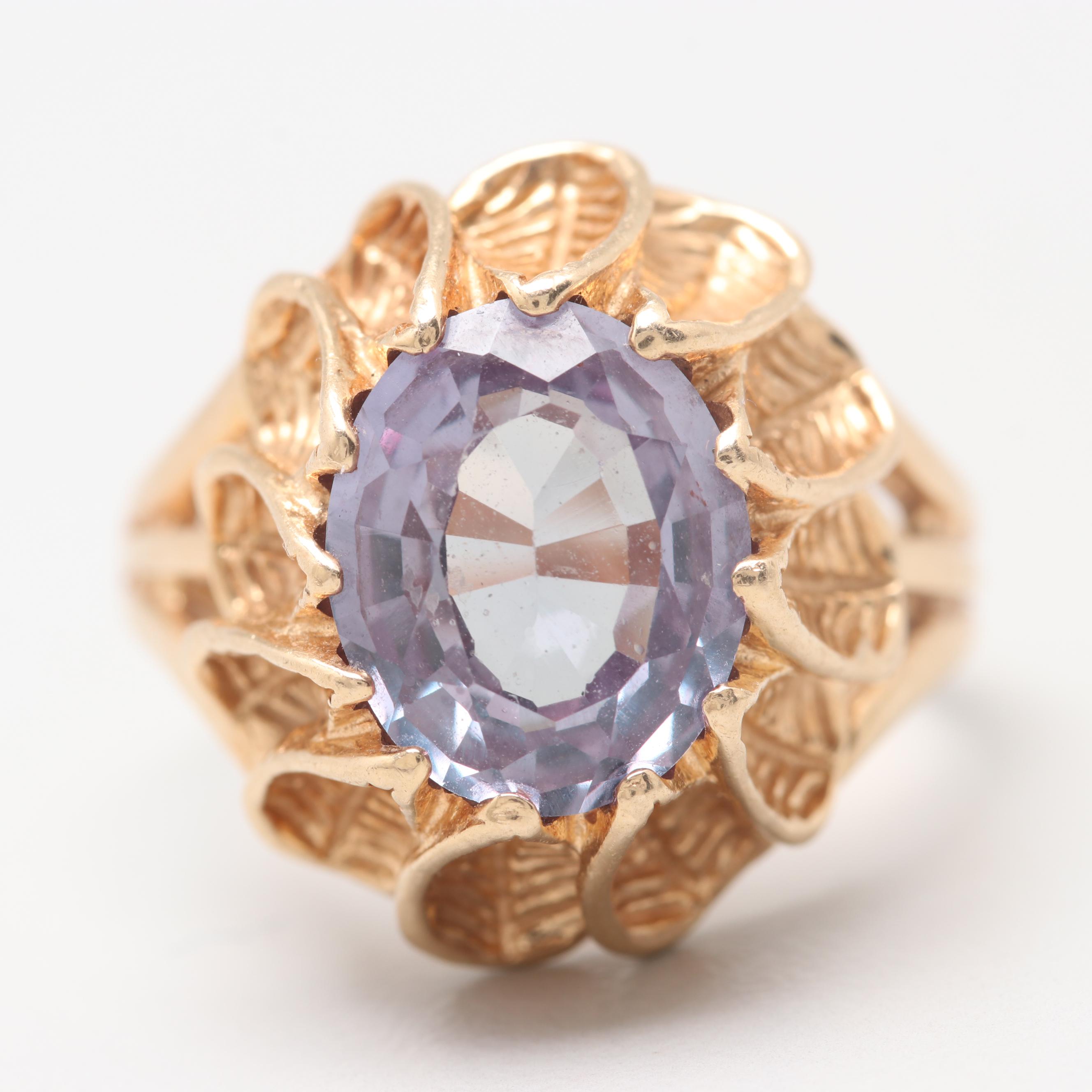 14K Yellow Gold Synthetic Color Change Sapphire Ring