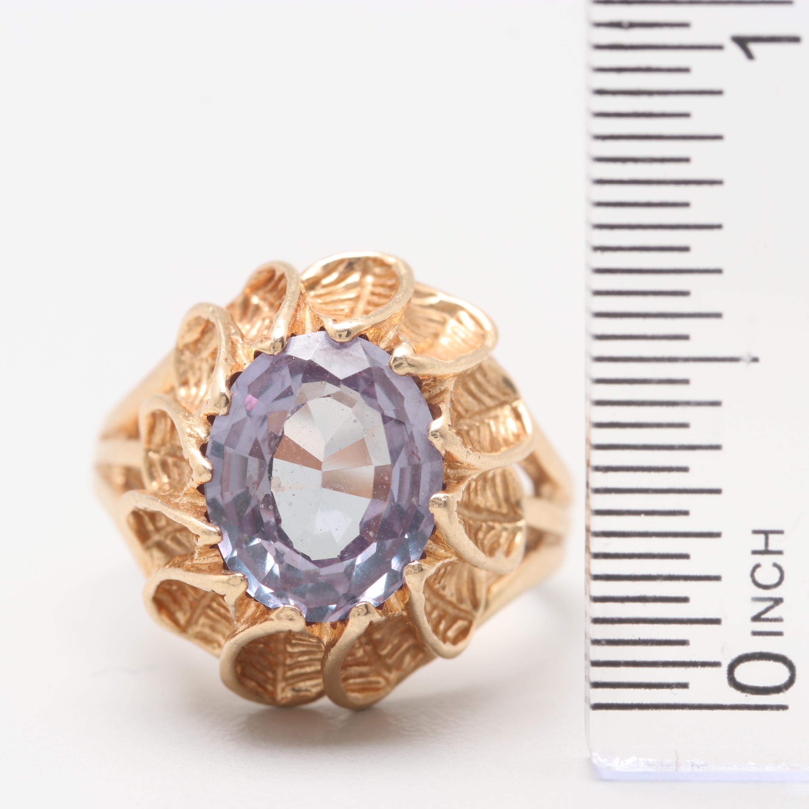 14K Yellow Gold Synthetic Color Change Sapphire Ring