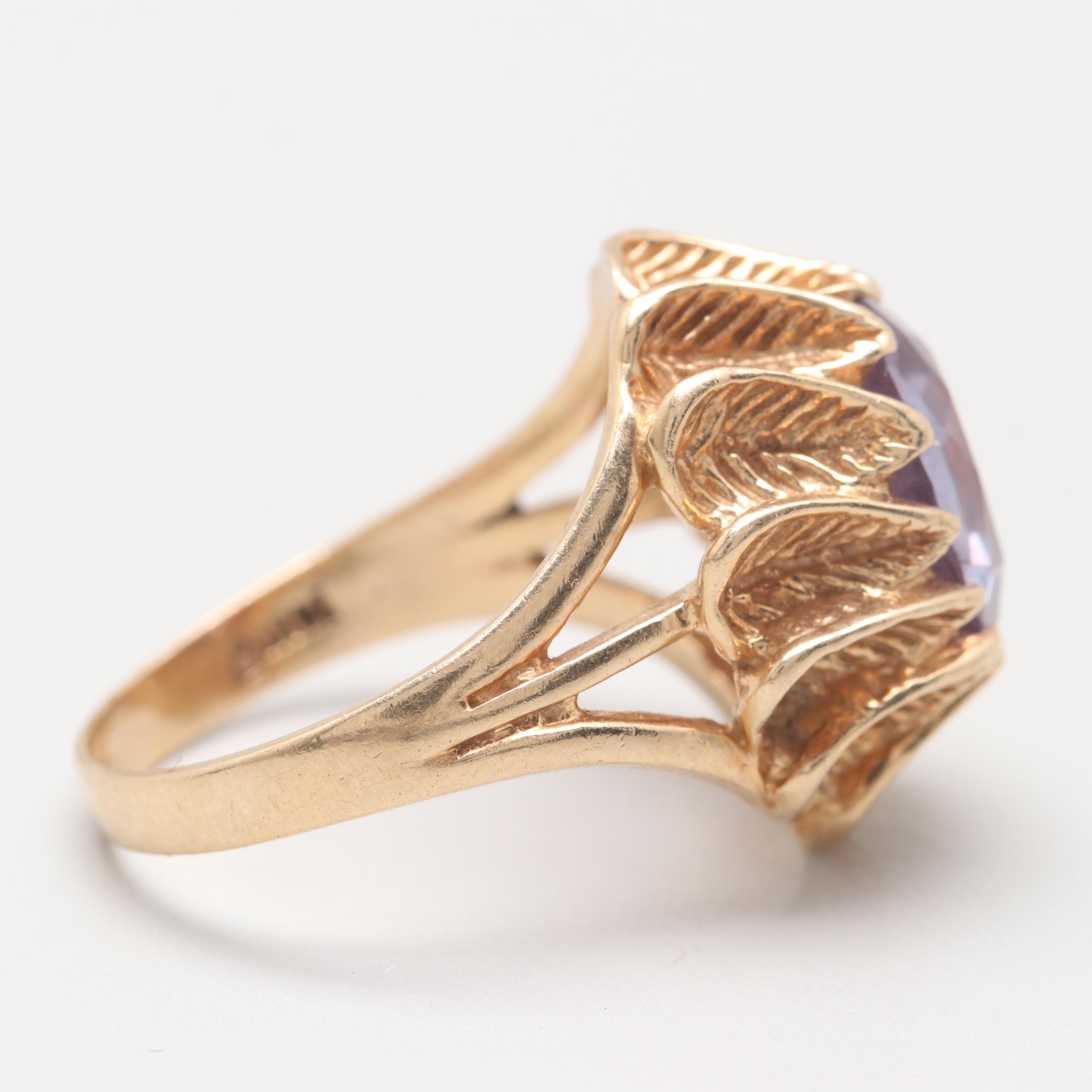 14K Yellow Gold Synthetic Color Change Sapphire Ring