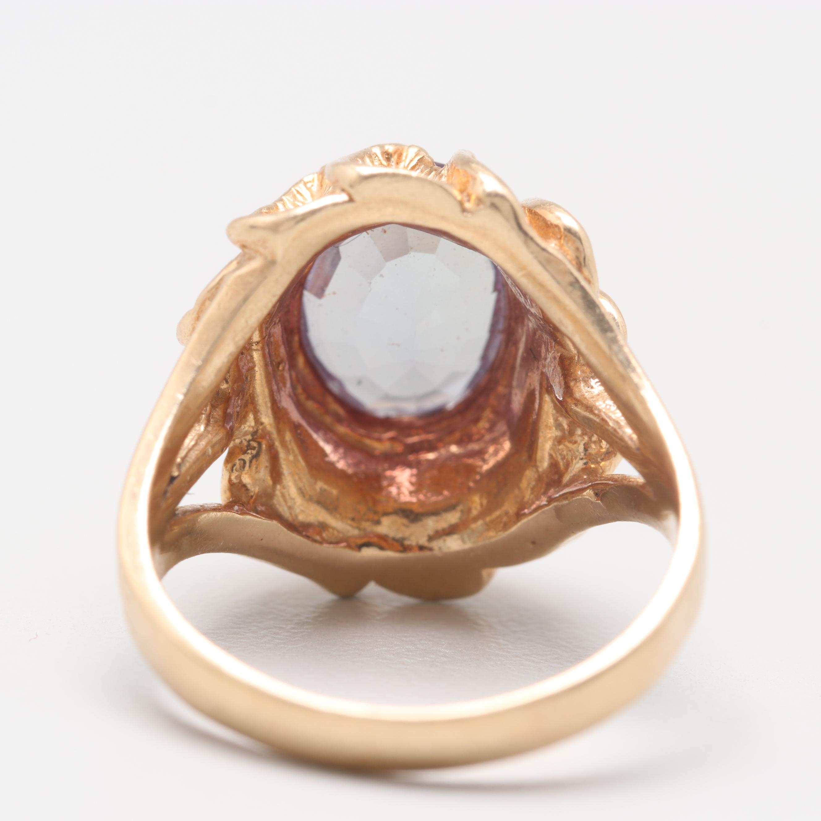 14K Yellow Gold Synthetic Color Change Sapphire Ring