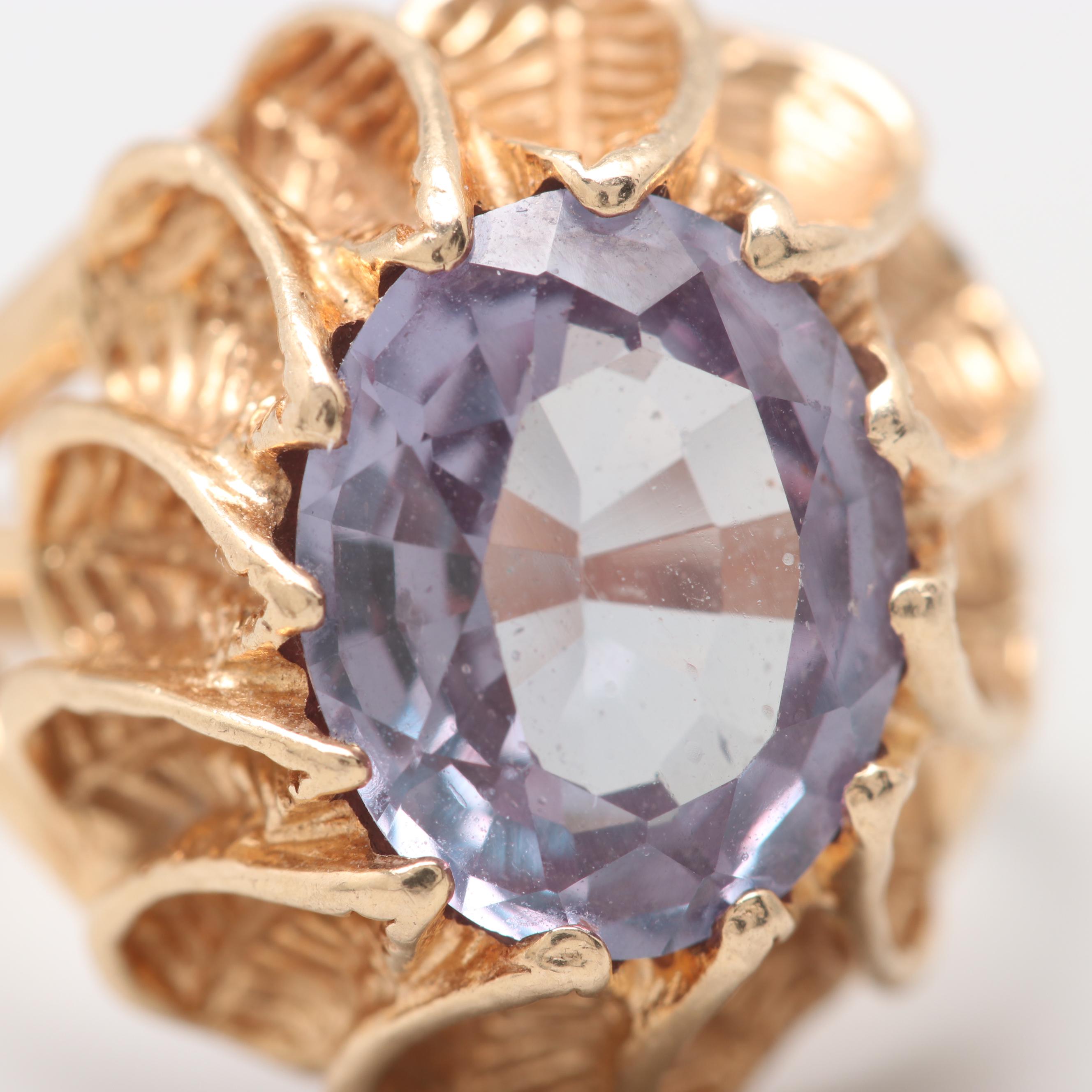 14K Yellow Gold Synthetic Color Change Sapphire Ring