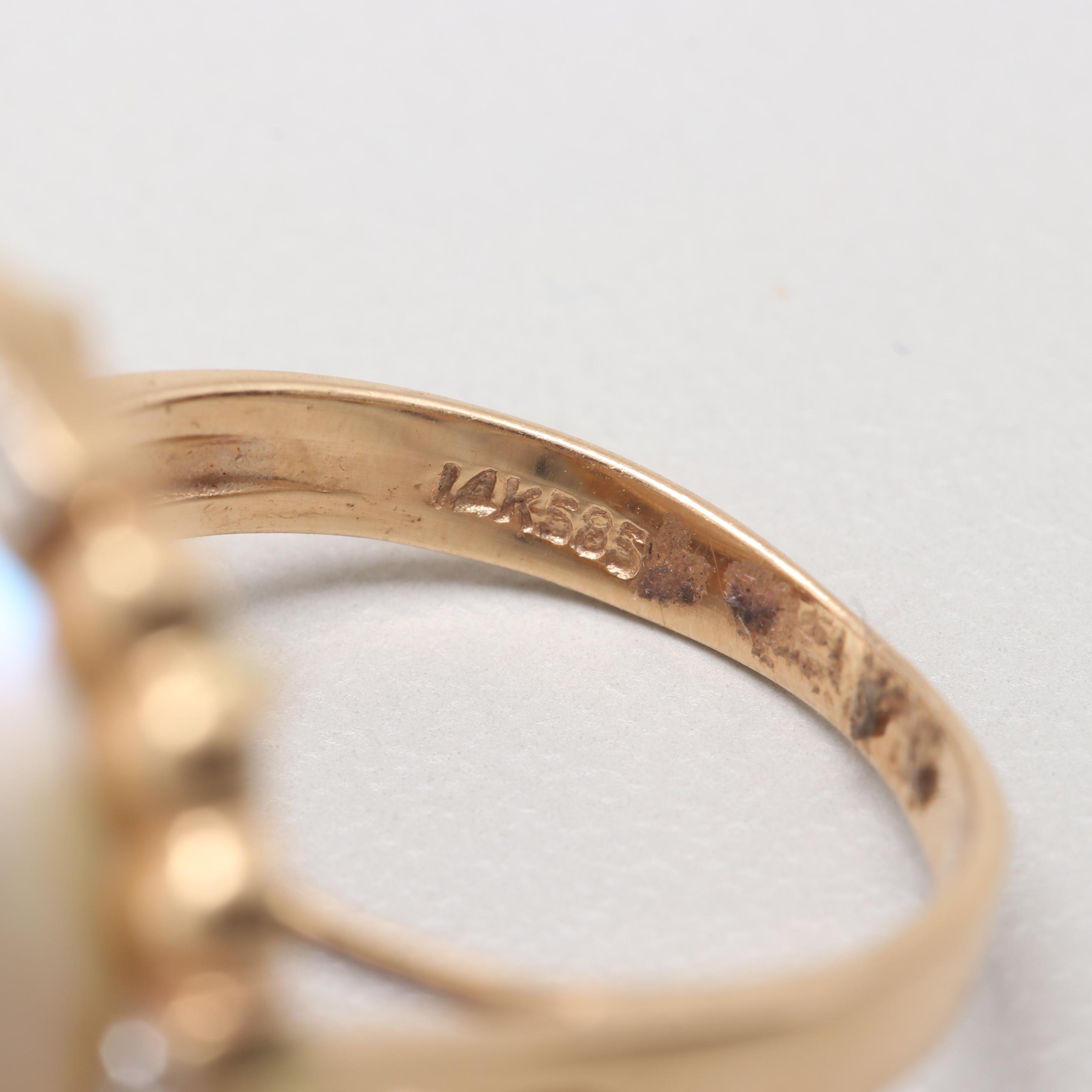 14K Yellow Gold Cultured Mabe Pearl and Diamond Ring