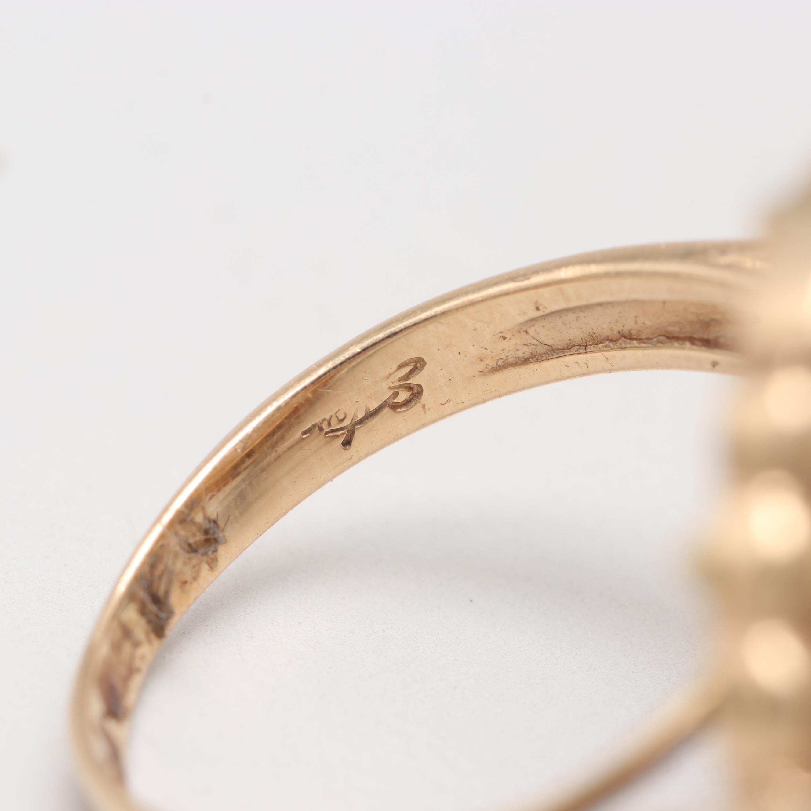 14K Yellow Gold Cultured Mabe Pearl and Diamond Ring