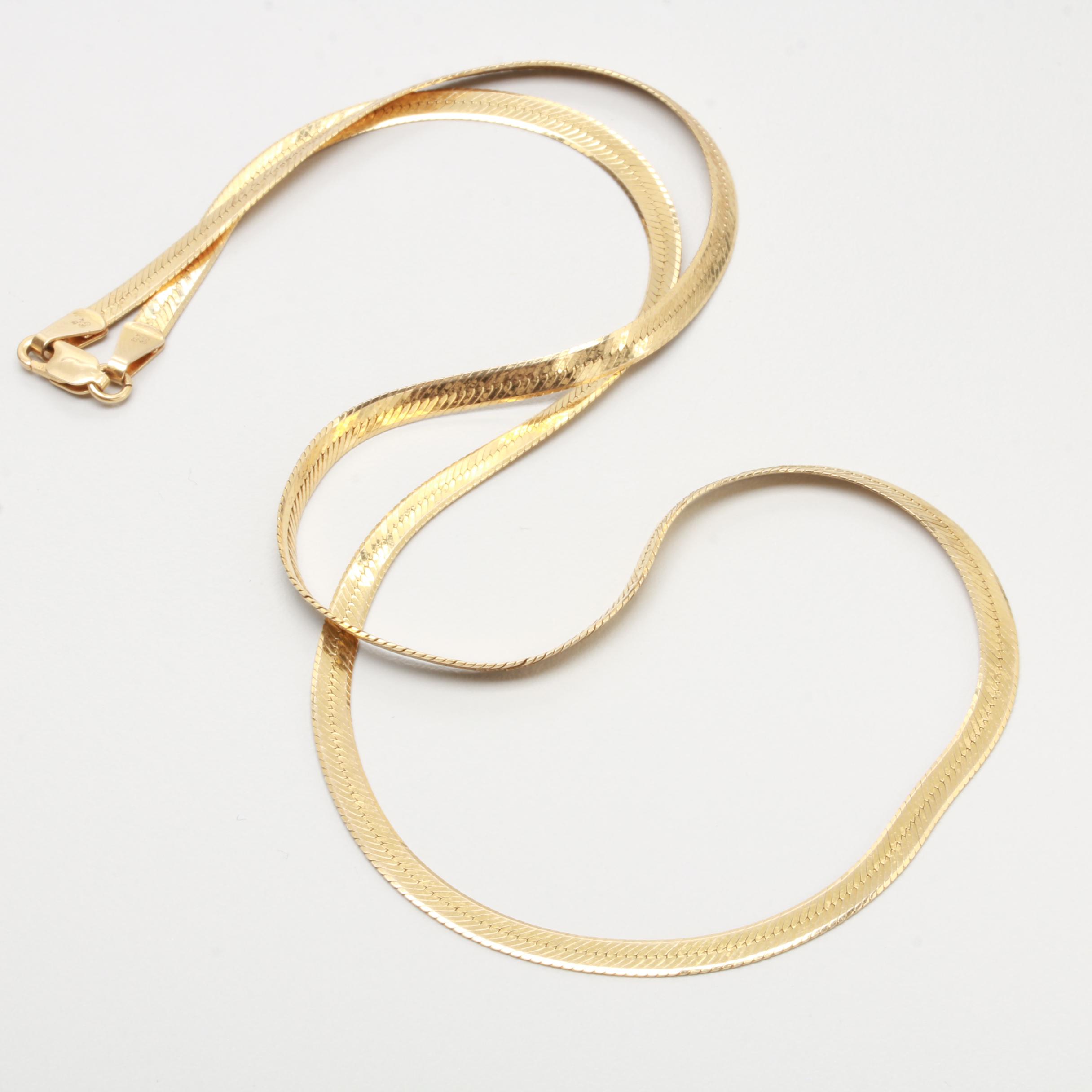 14K Yellow Gold Herringbone Chain Necklace