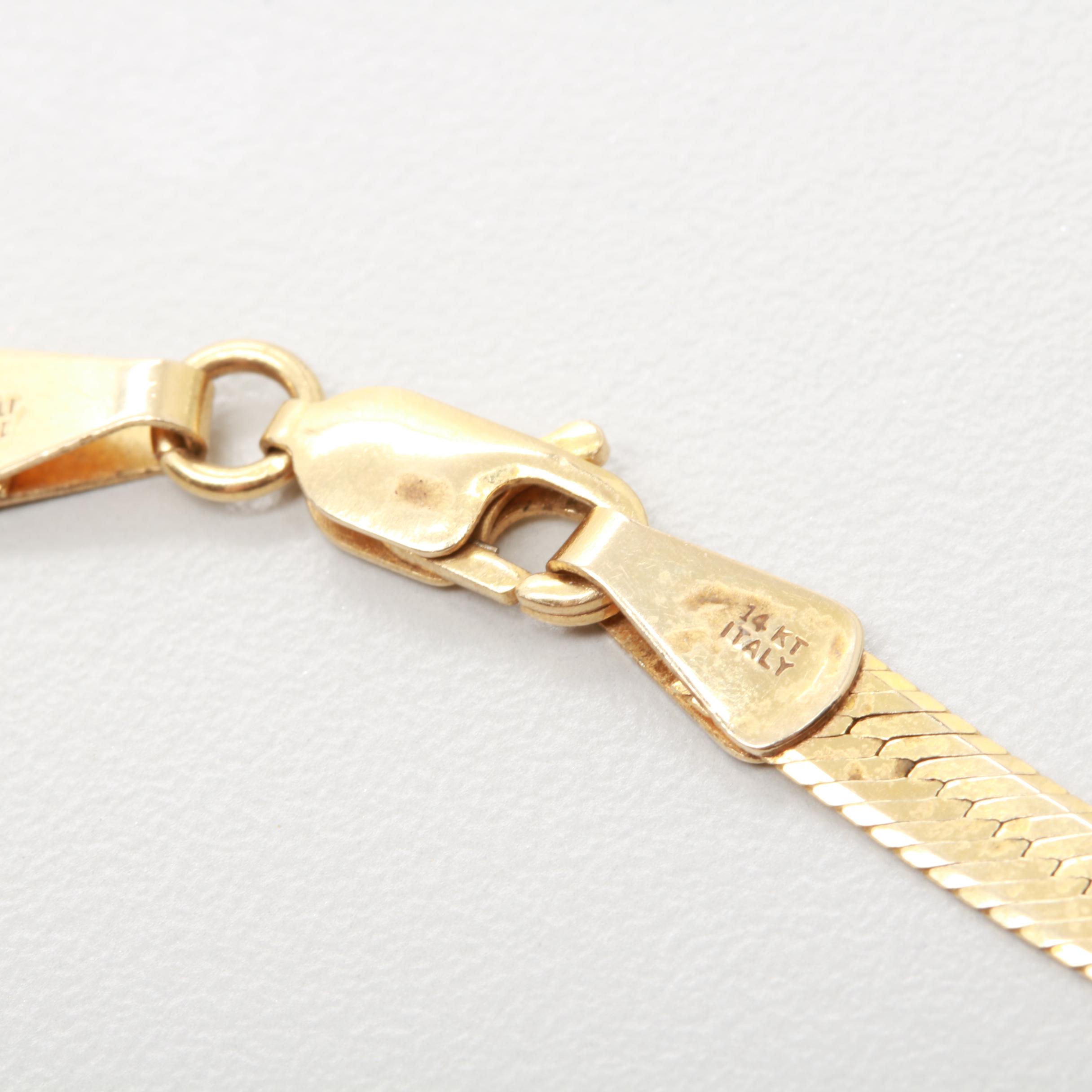 14K Yellow Gold Herringbone Chain Necklace
