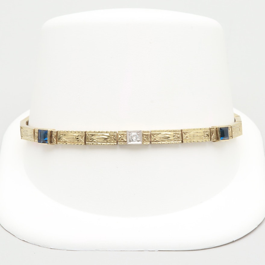 Art Deco L. Fritzsche Co. 14K Gold Diamond Bracelet with Platinum Accent