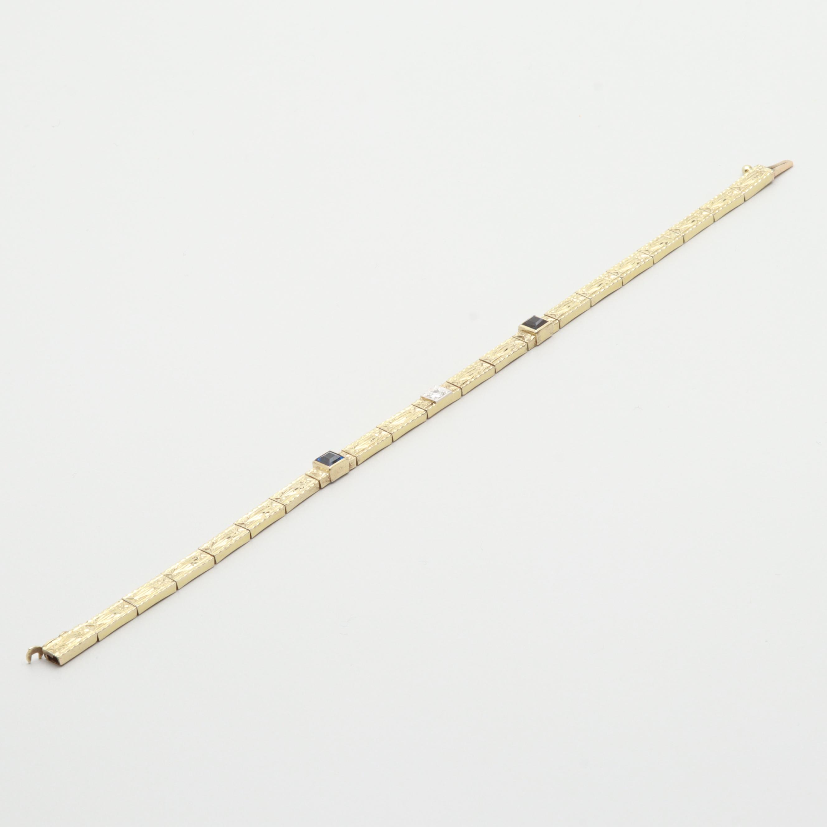 Art Deco L. Fritzsche Co. 14K Gold Diamond Bracelet with Platinum Accent