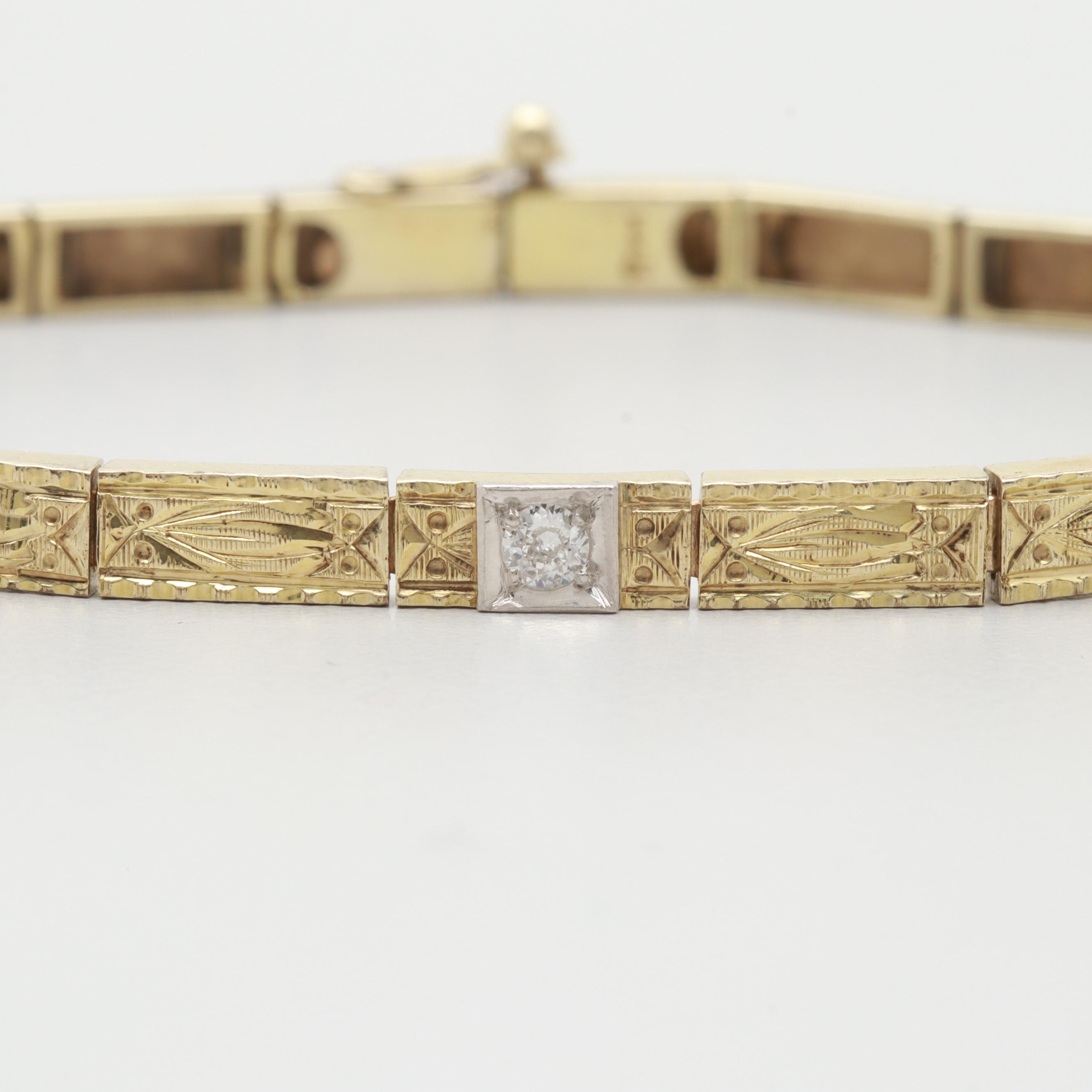 Art Deco L. Fritzsche Co. 14K Gold Diamond Bracelet with Platinum Accent