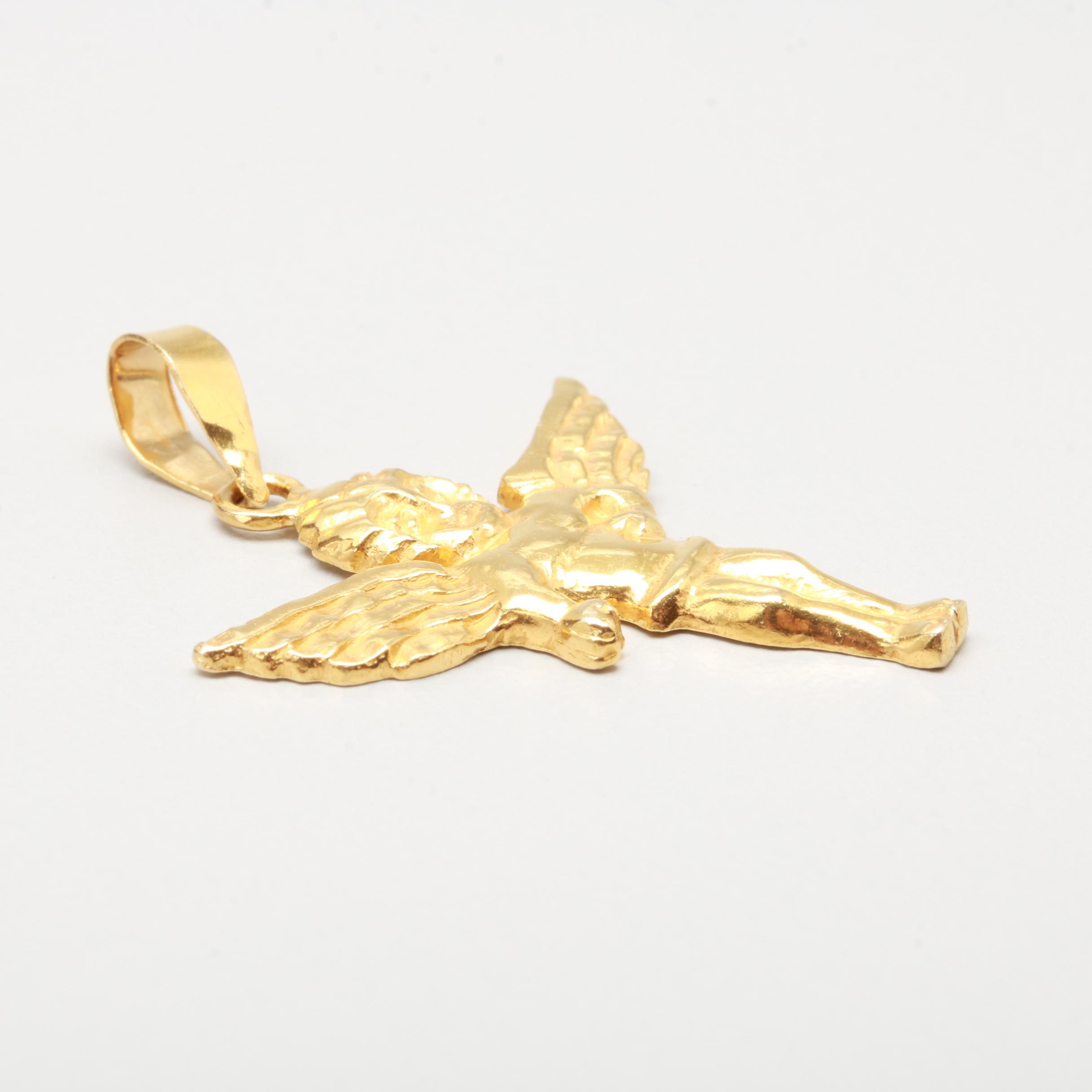 18K Yellow Gold Angel Pendant
