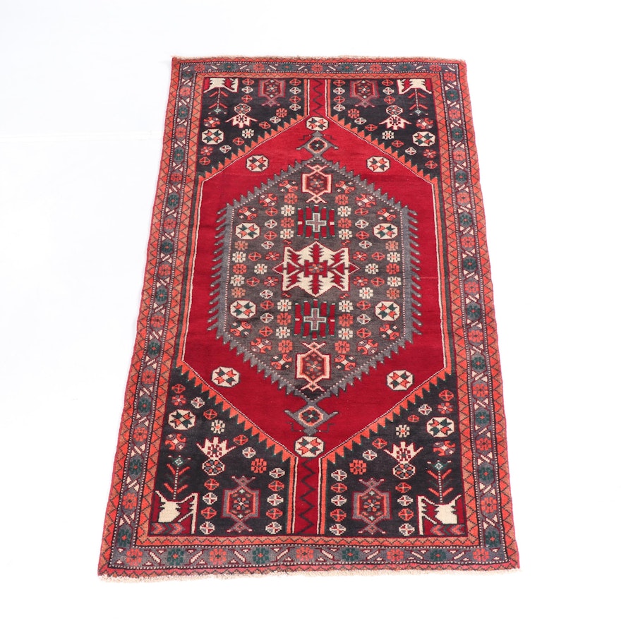 Hand-Knotted Persian Zanjan Wool Rug