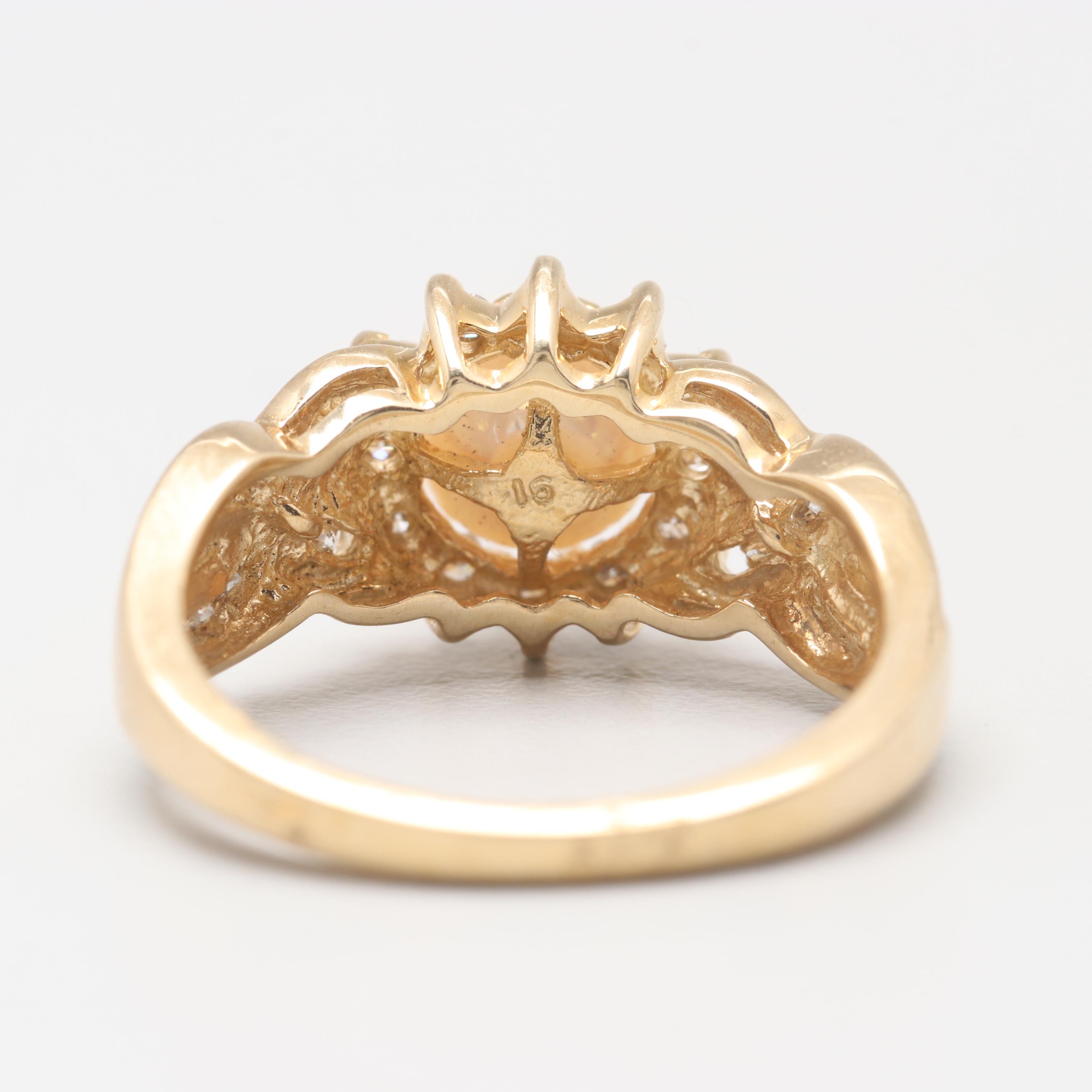 14K Yellow Gold Cultured Pearl and Diamond Ring