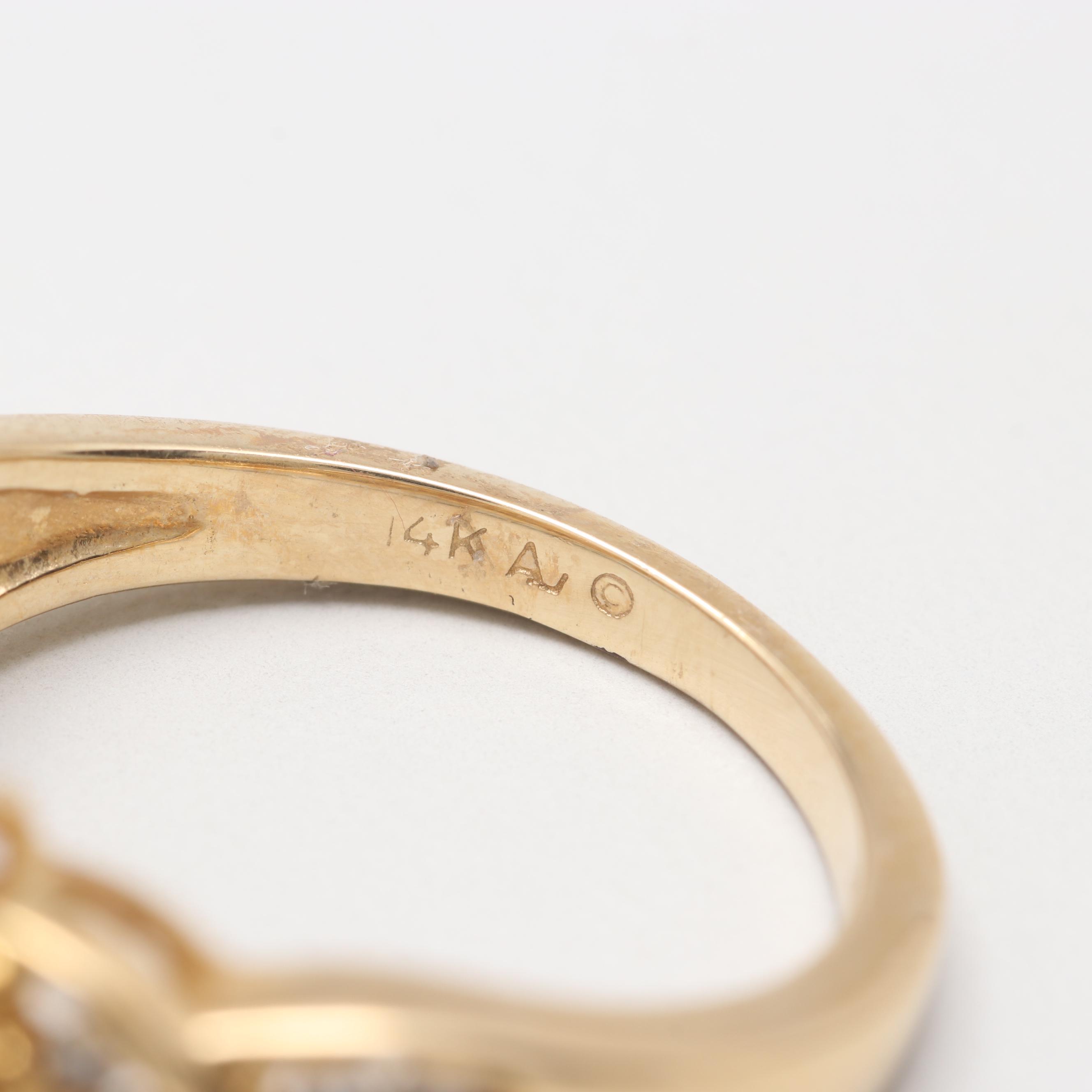 14K Yellow Gold Cultured Pearl and Diamond Ring