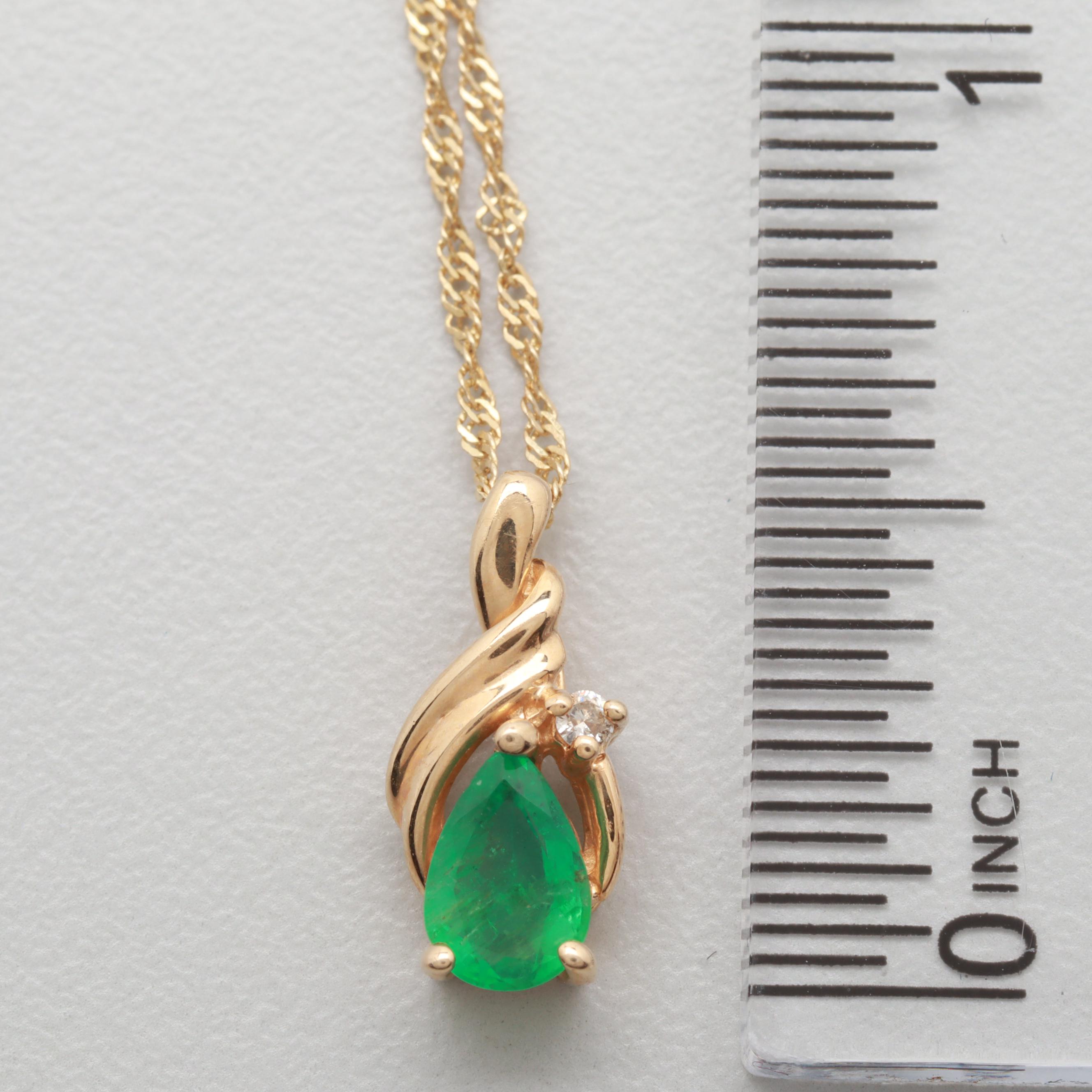 14K Yellow Gold Emerald and Diamond Necklace