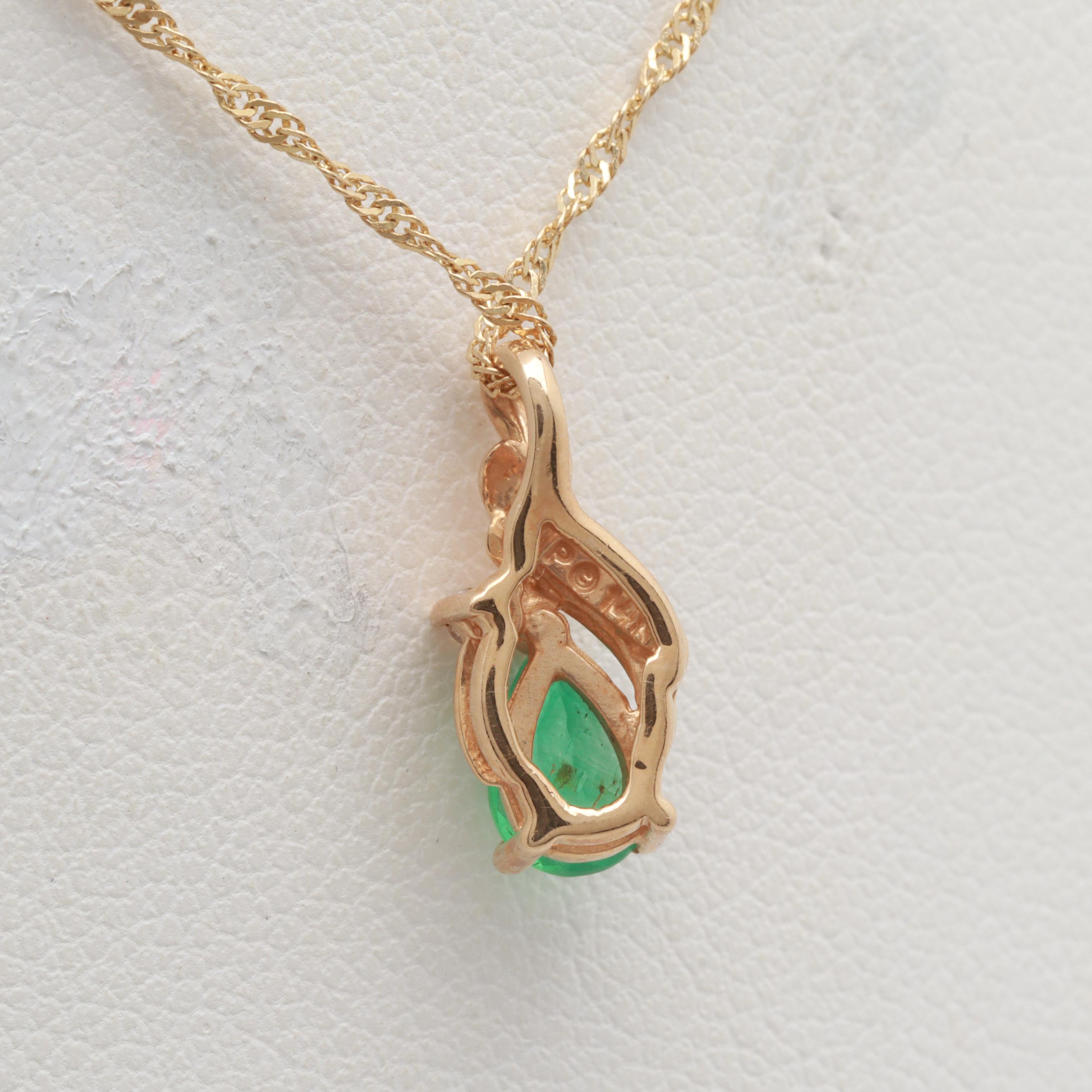 14K Yellow Gold Emerald and Diamond Necklace