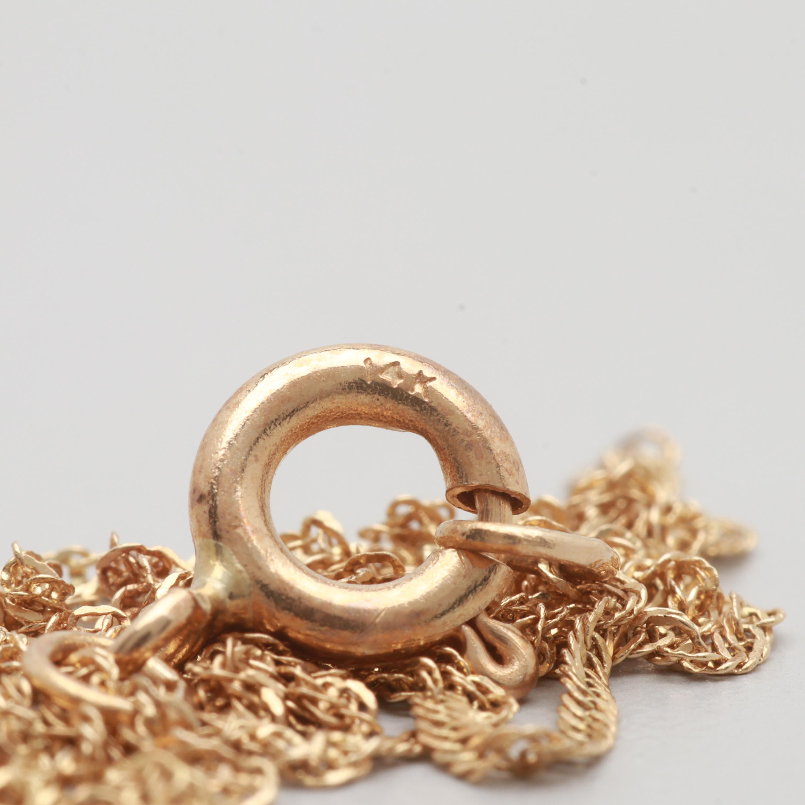 14K Yellow Gold Emerald and Diamond Necklace