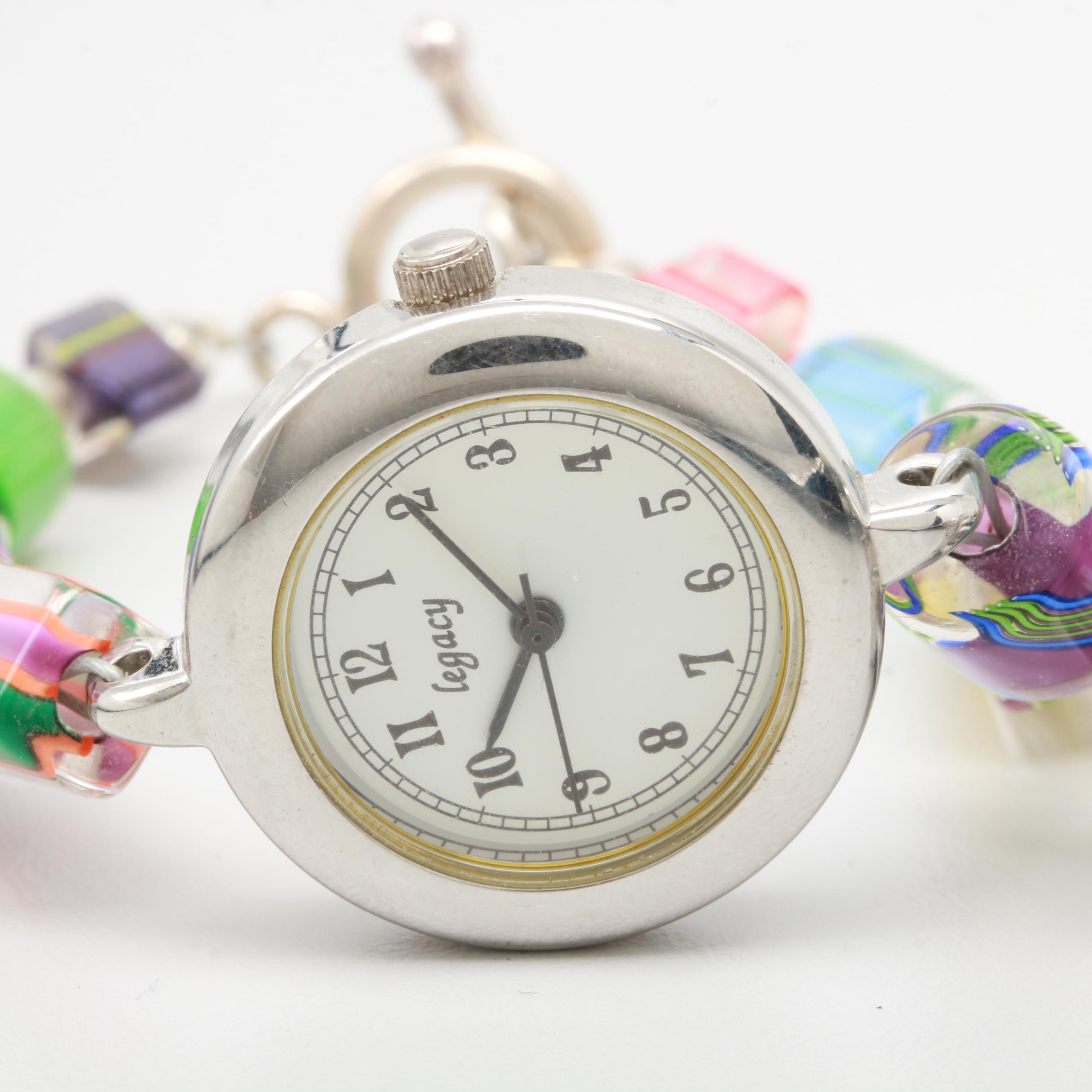 Assorted Legacy Quartz Watches With Glass Bead and Sterling Clasp Bracelets