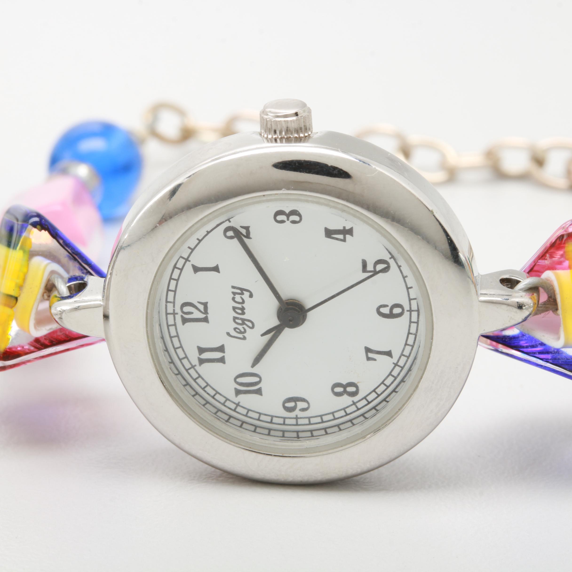 Assorted Legacy Quartz Watches With Glass Bead and Sterling Clasp Bracelets