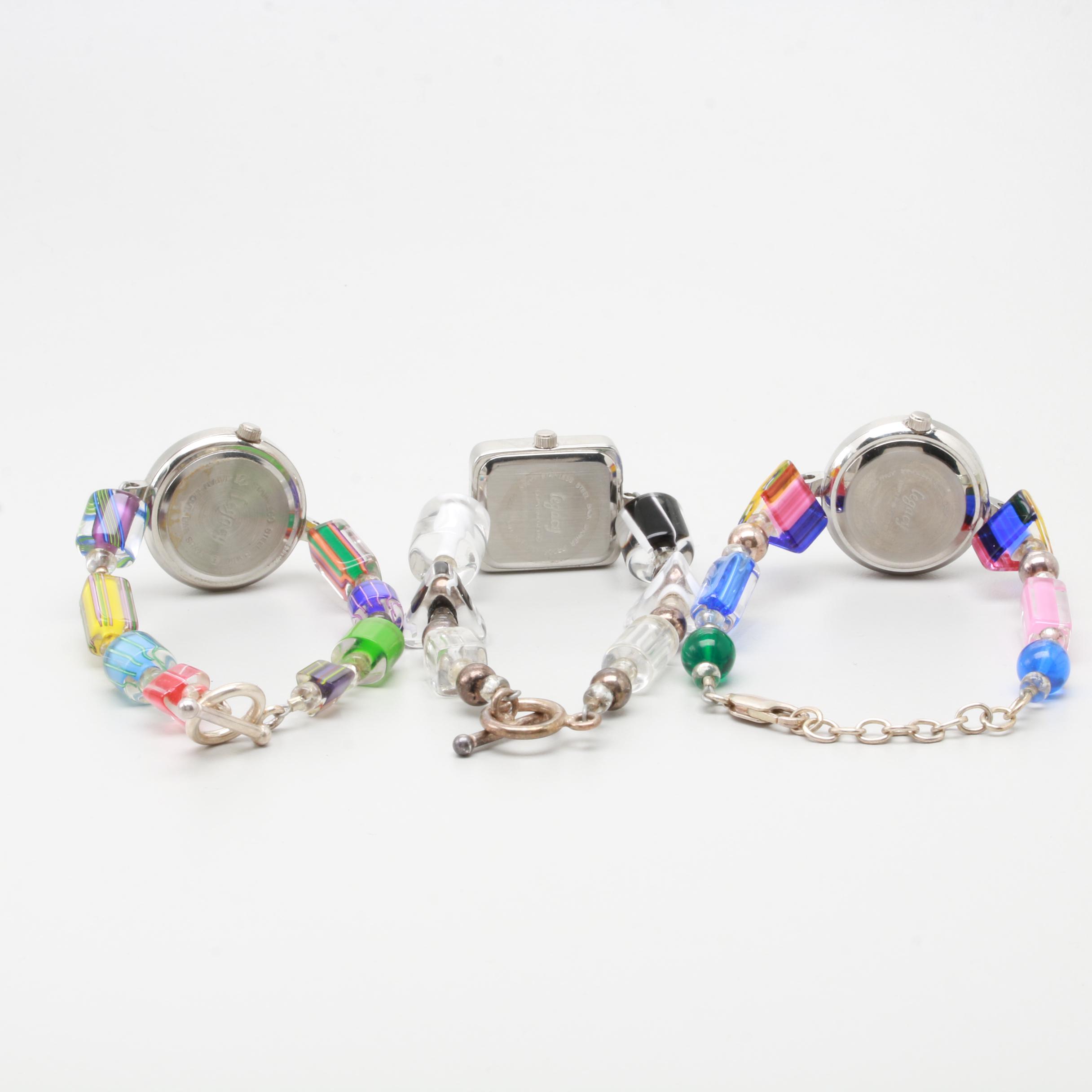 Assorted Legacy Quartz Watches With Glass Bead and Sterling Clasp Bracelets