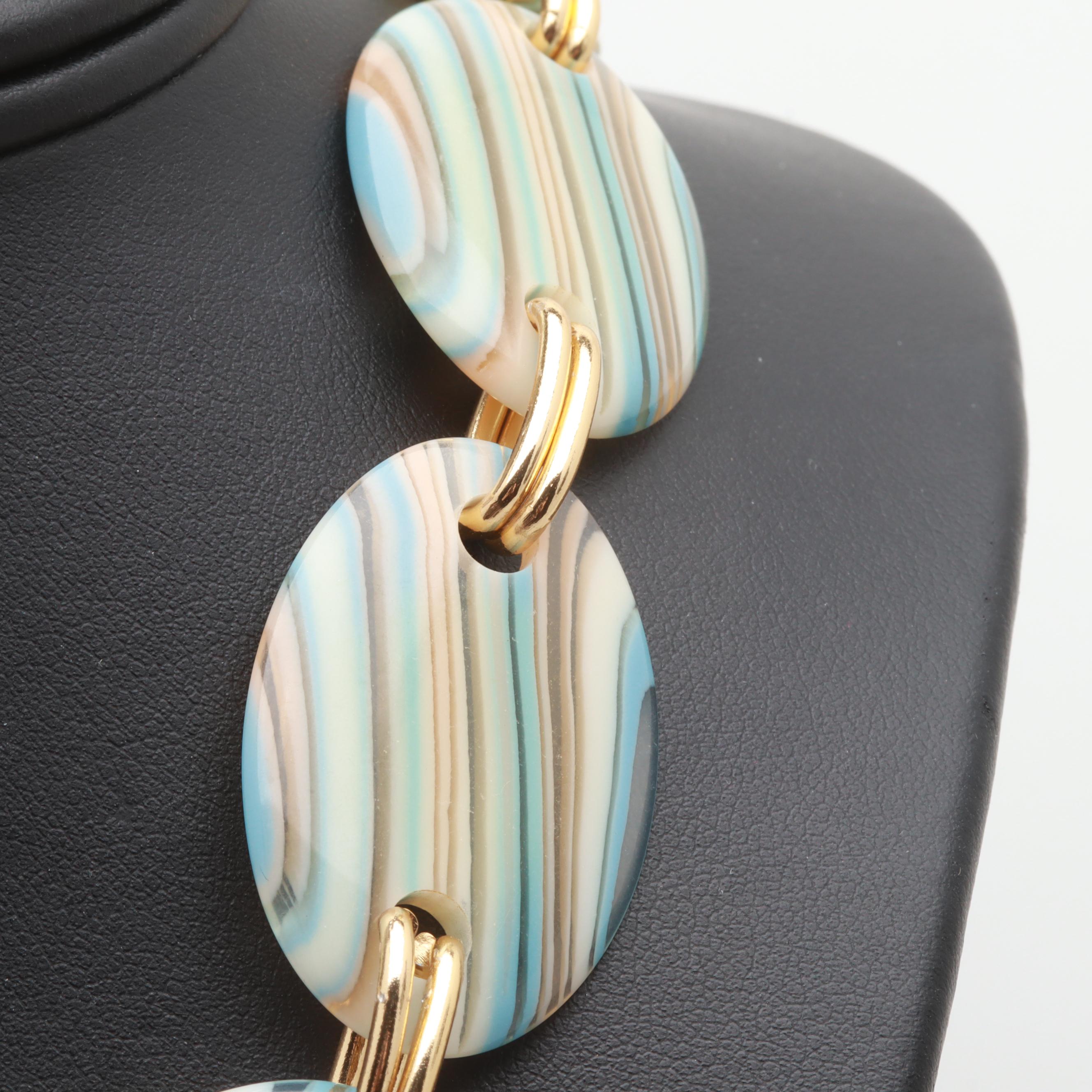 Gold Tone Plastic Linked Necklace