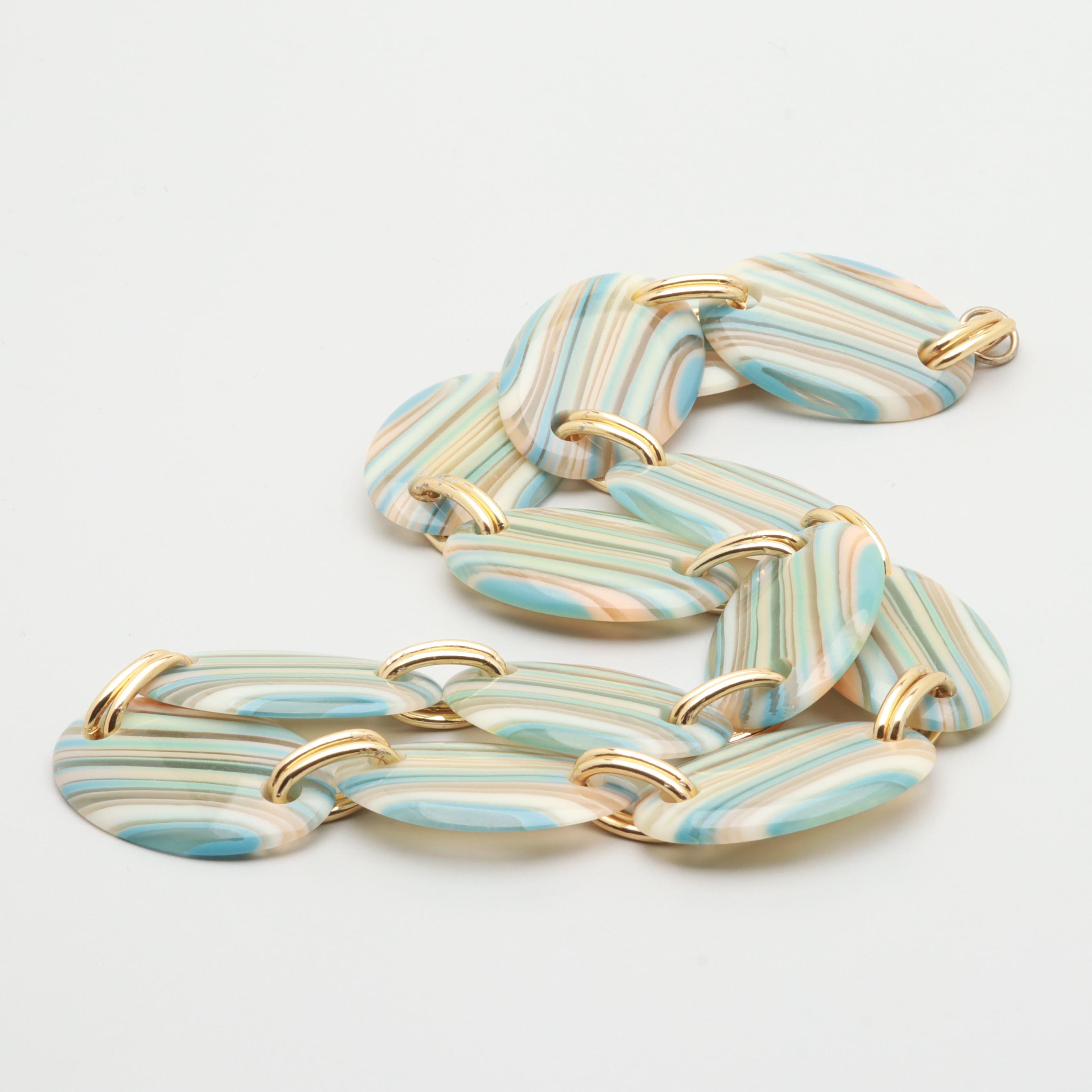 Gold Tone Plastic Linked Necklace