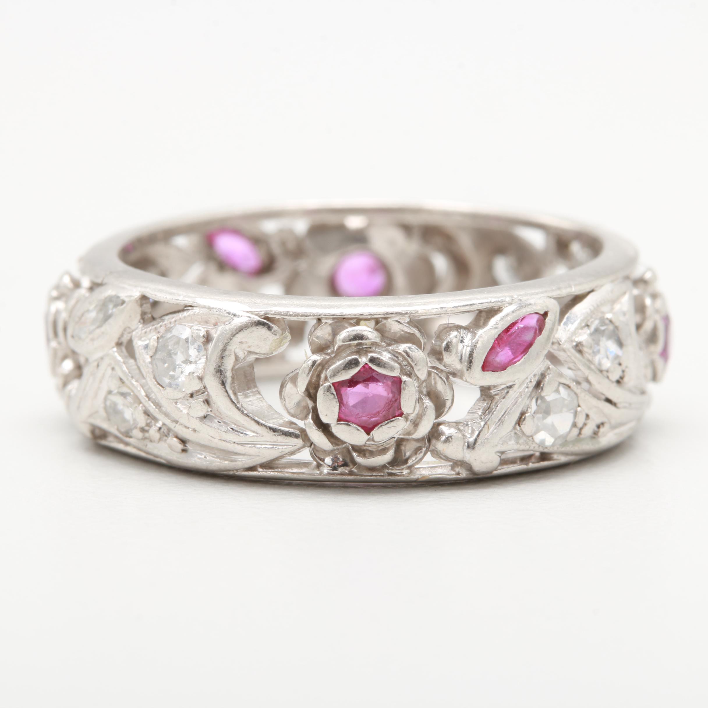 Palladium Ruby and Diamond Ring