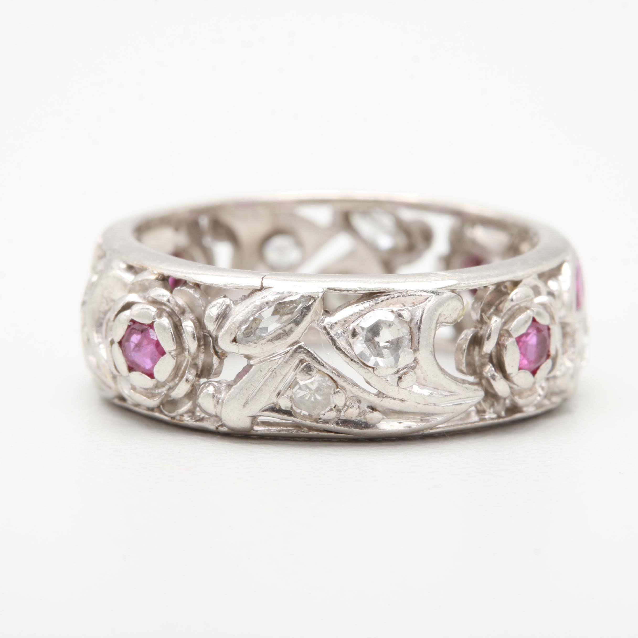 Palladium Ruby and Diamond Ring