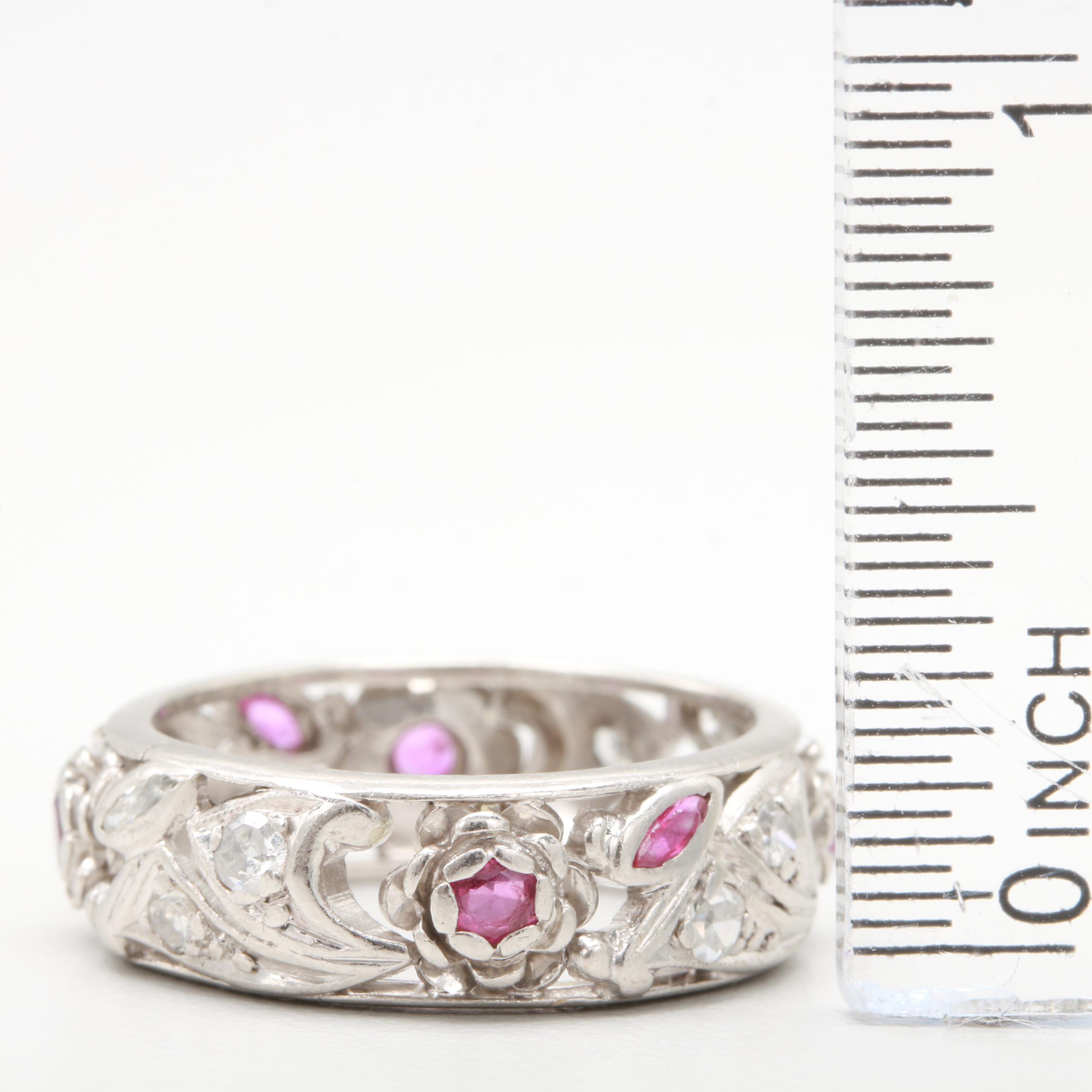 Palladium Ruby and Diamond Ring