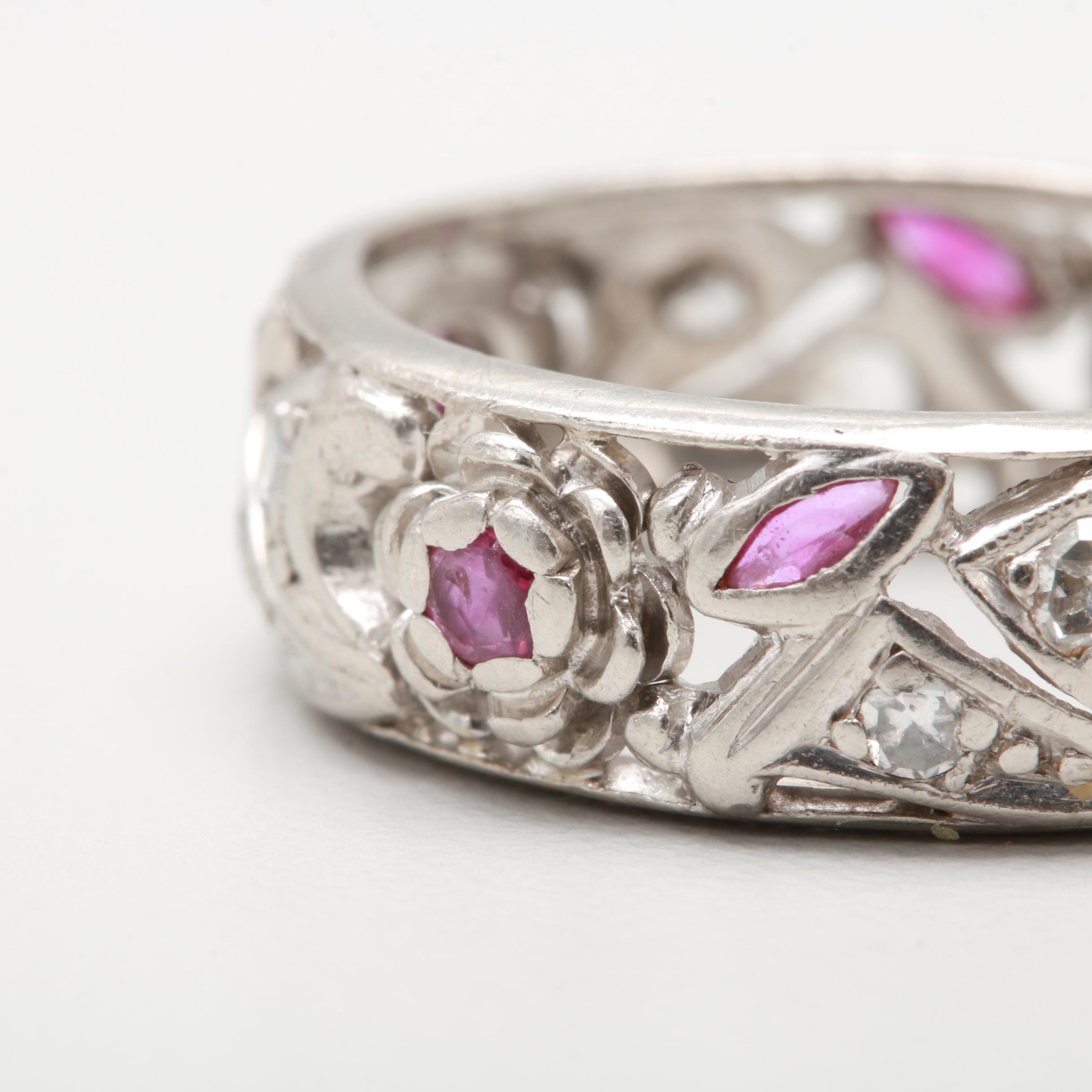 Palladium Ruby and Diamond Ring