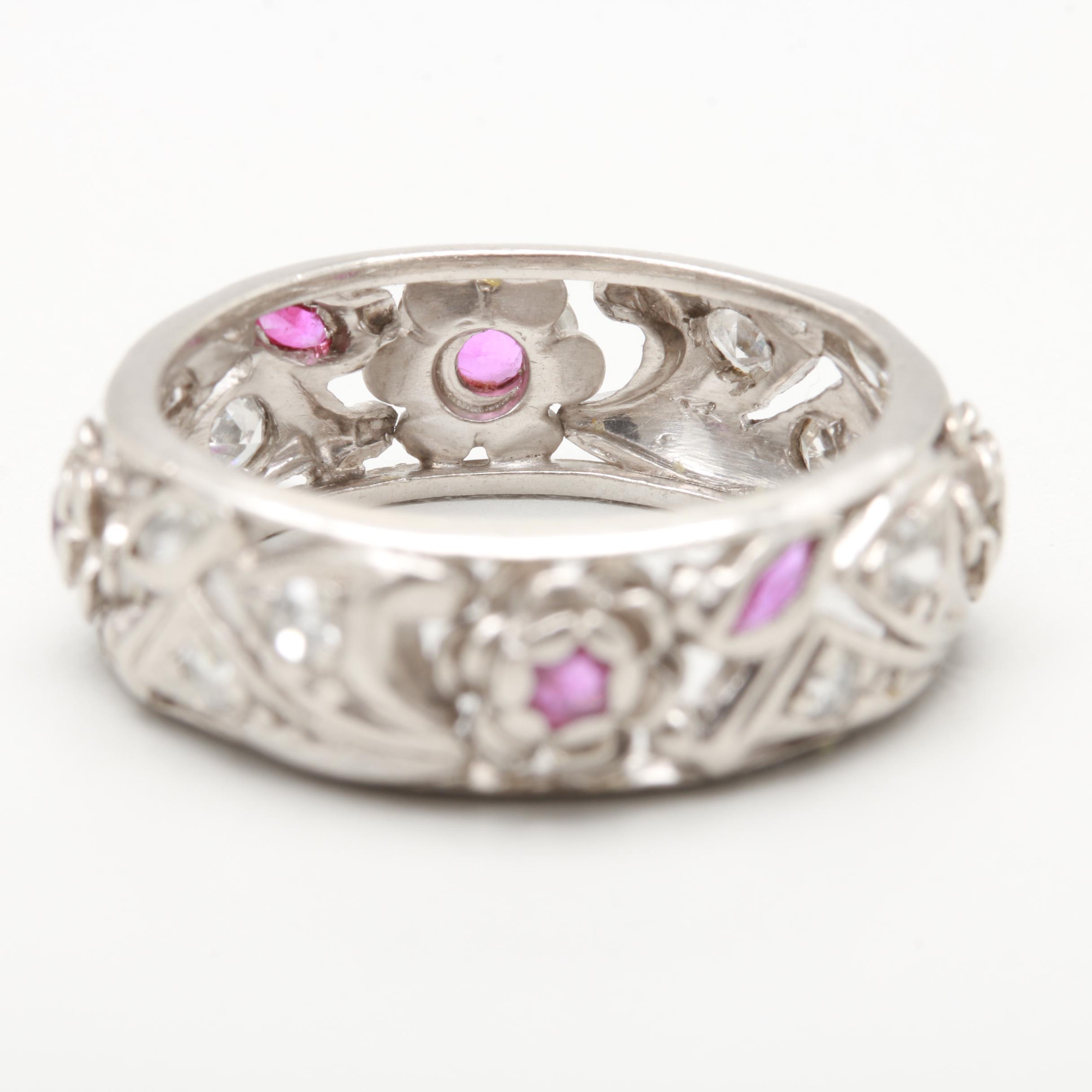 Palladium Ruby and Diamond Ring